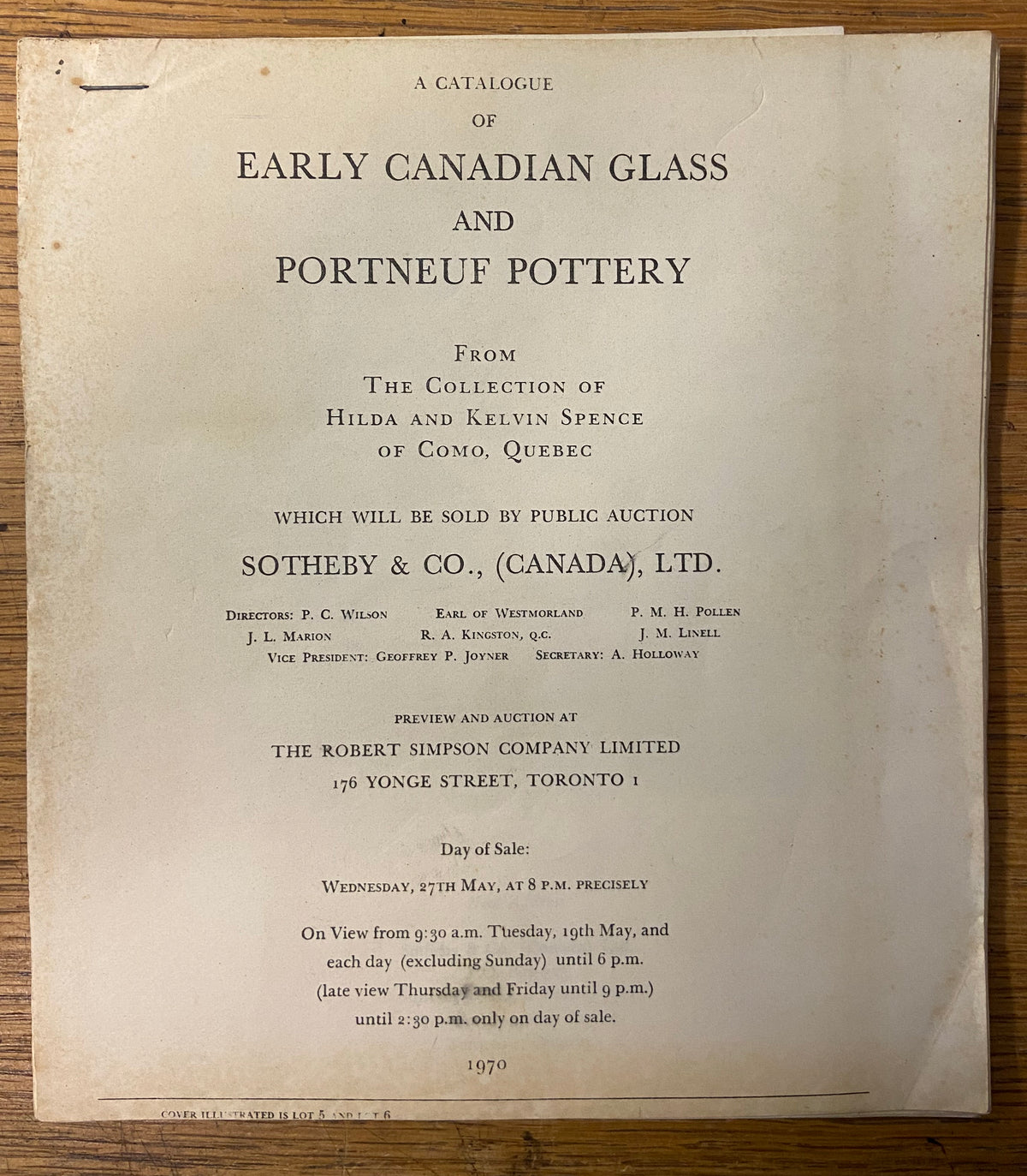 Catalogue/Reference, Antique, Collectibles, Sotheby’s, A Catalogue of Early Canadian Glass and Portneuf Pottery, Toronto 1970, Front view