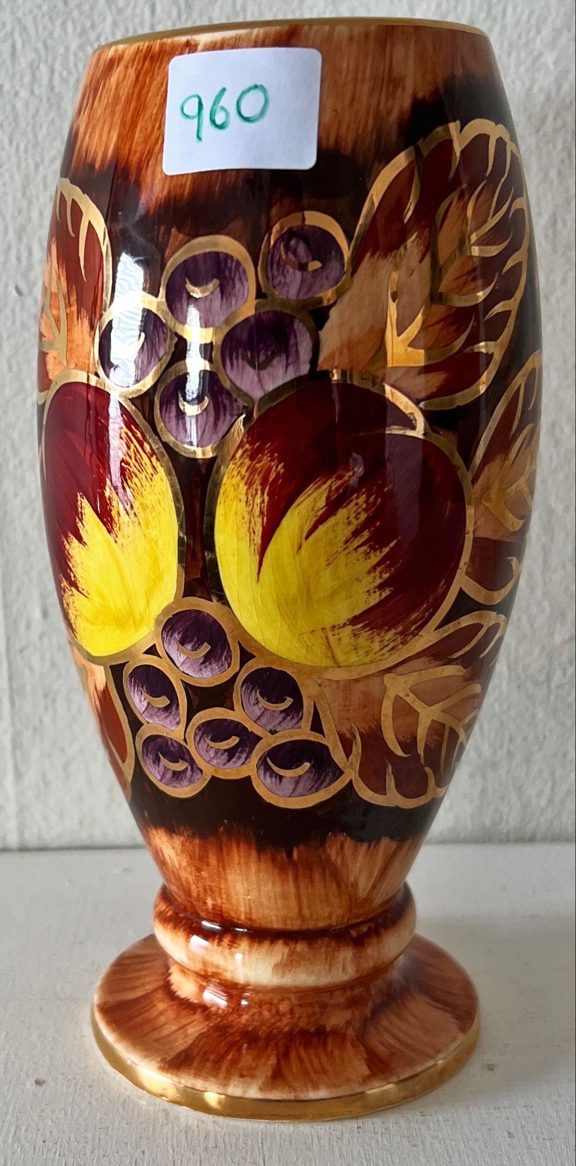 Home, Vase, Ceramic, Oldcourt Ware England Handpainted Staffordshire, Oldcourt Ware, Front view