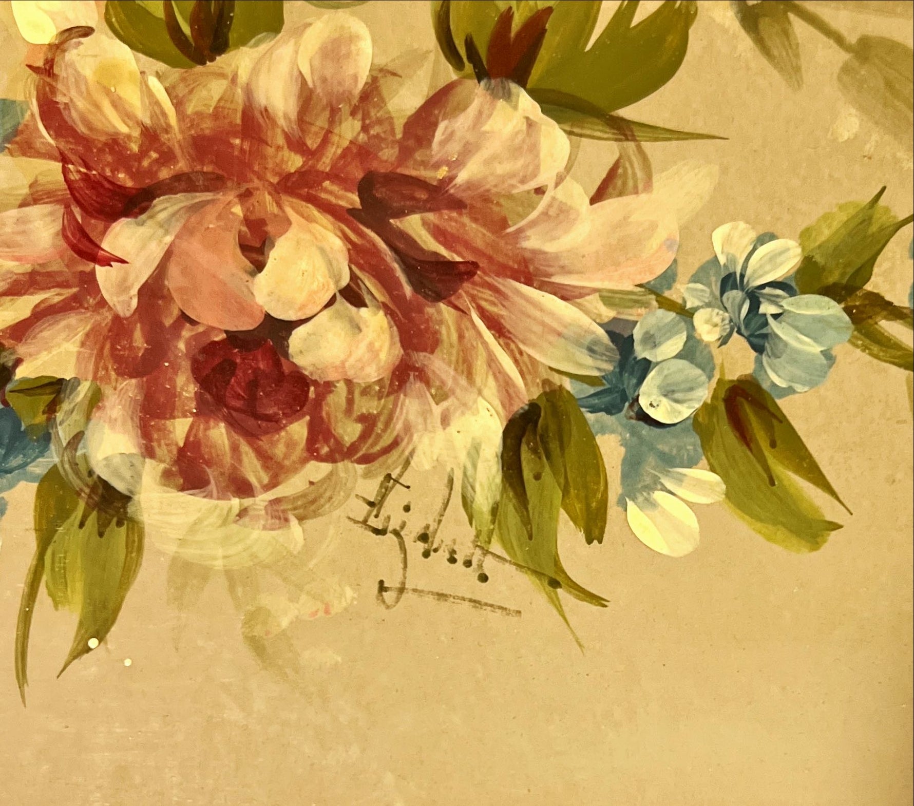 Mixed Media painting, Floral Unknown Artist, Signature view