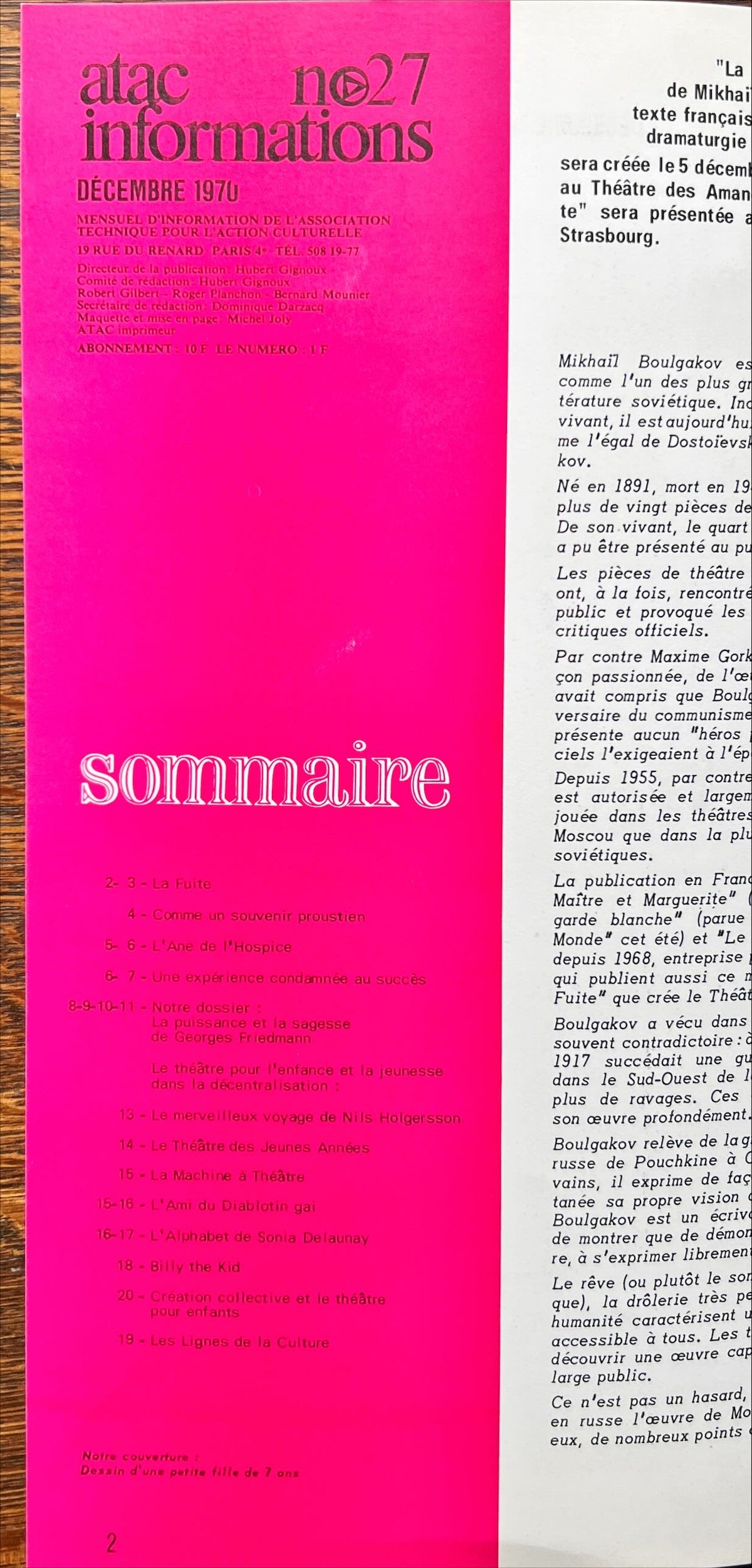 Magazine, Arts, L’Association Technique Pour L’Action Culturelle, atac Informations, Decembre 1970, numero: 27, Inside view