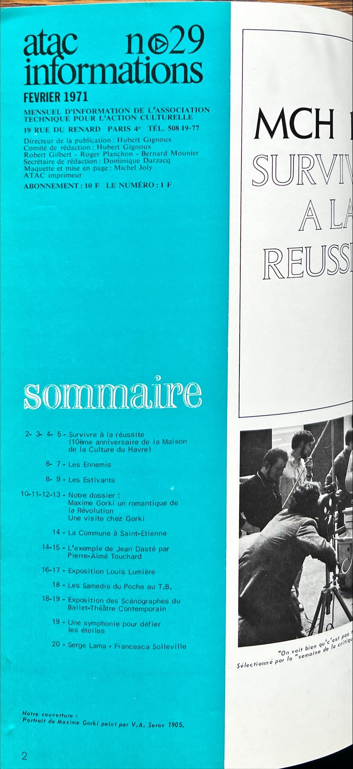 Magazine, Arts, L’Association Technique Pour L’Action Culturelle, atac Informations, fevrier 1971,  numero: 29, Inside view