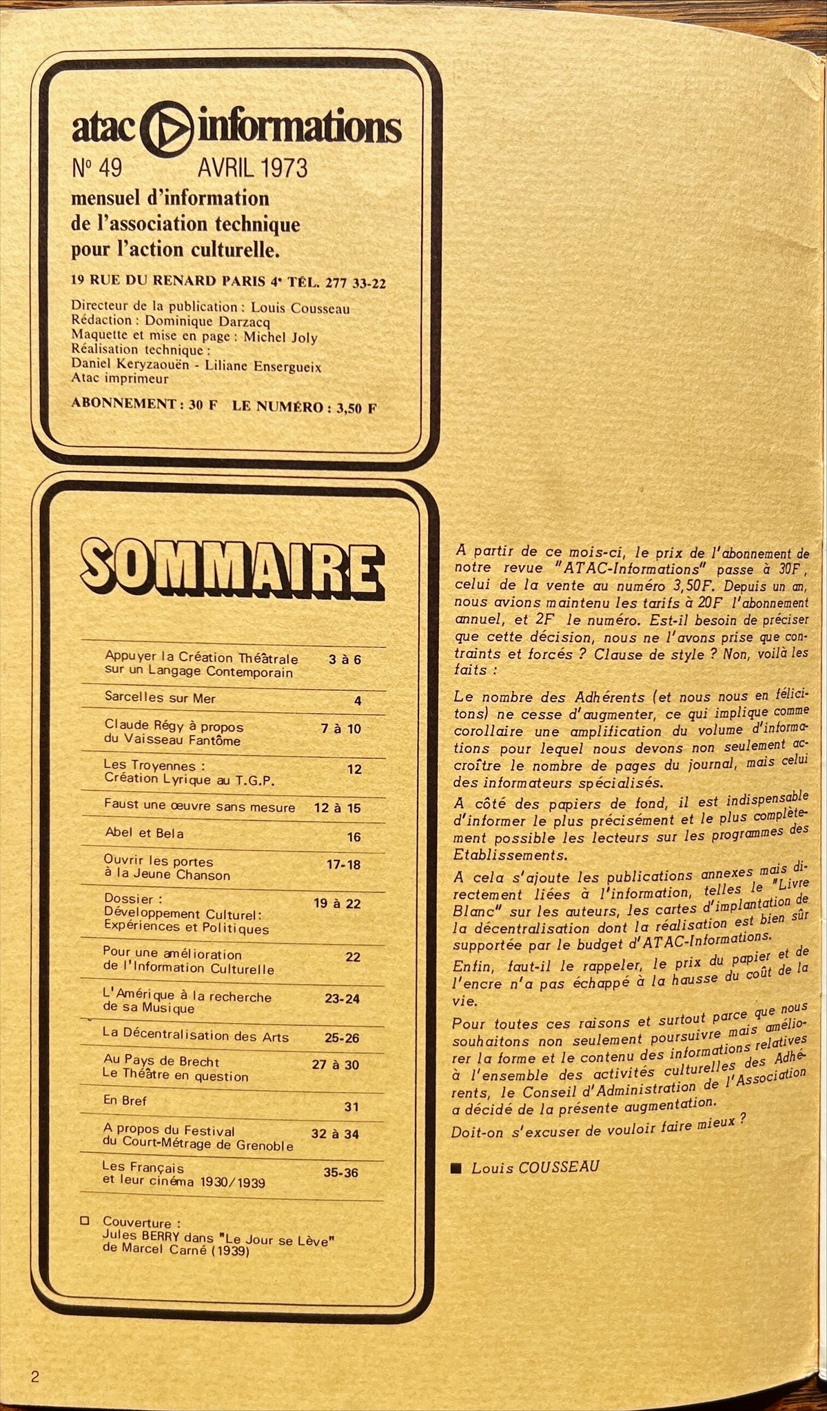 Magazine, Arts, L’Association Technique Pour L’Action Culturelle, atac Informations, avril 1973,  numero: 49, Inside view