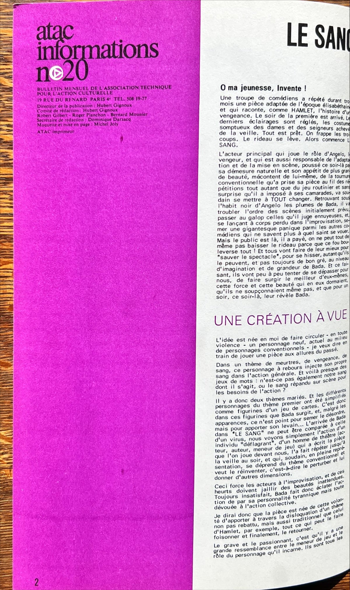 Magazine, Arts, L’Association Technique Pour L’Action Culturelle, atac Informations, fevrier 1970,  numero: 20, Inside view