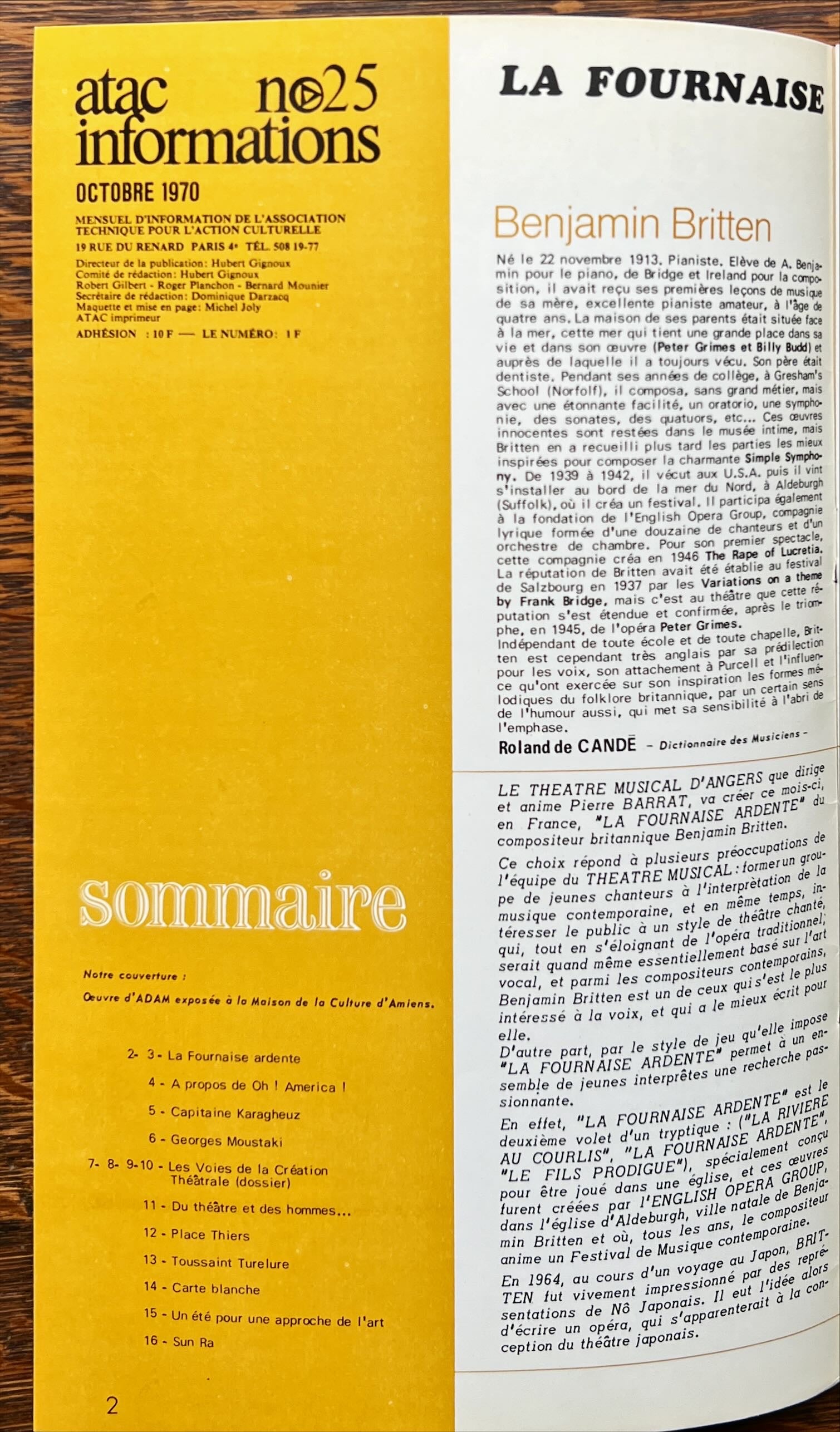 Magazine, Arts, L’Association Technique Pour L’Action Culturelle, atac Informations, Octobre 1970, numero: 25, Inside view