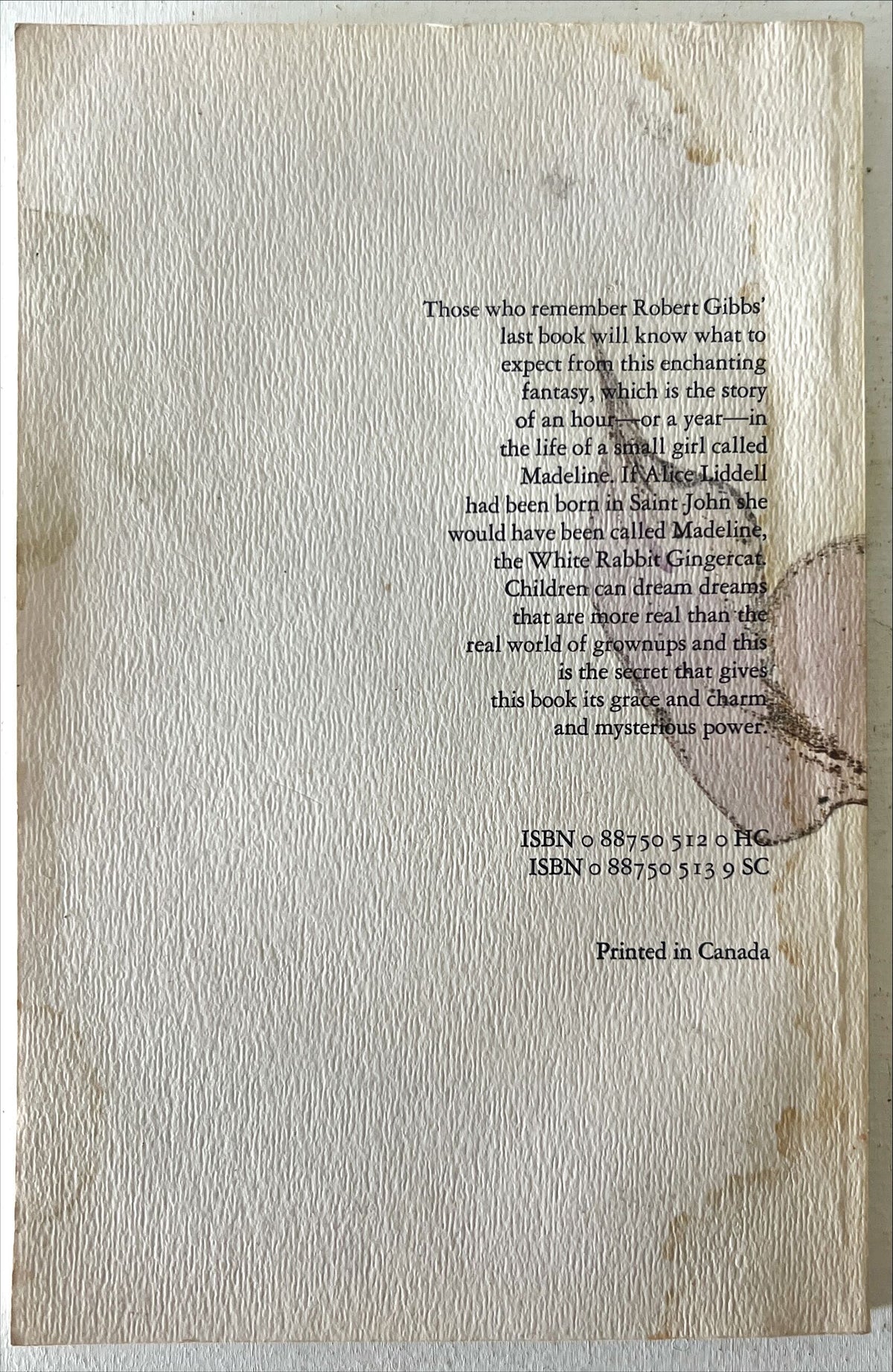 Book, Fiction, Robert Gibbs, A Mouth Organ for Angels, Back view