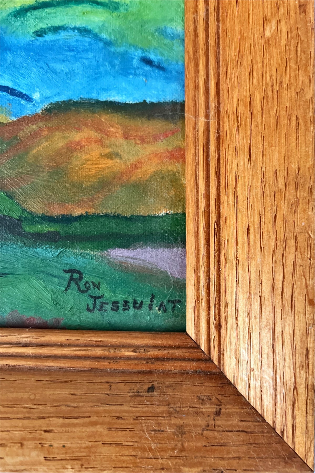 Oil painting, Floral Ron Jessullat, Damage1 view
