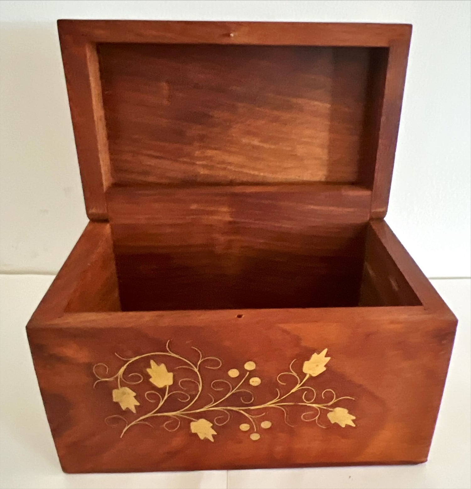 Home, Wooden Box, Storage, Pretty Inlaid Wooden Box with Vine and Leaf Motif, Archana Handicrafts, Front view