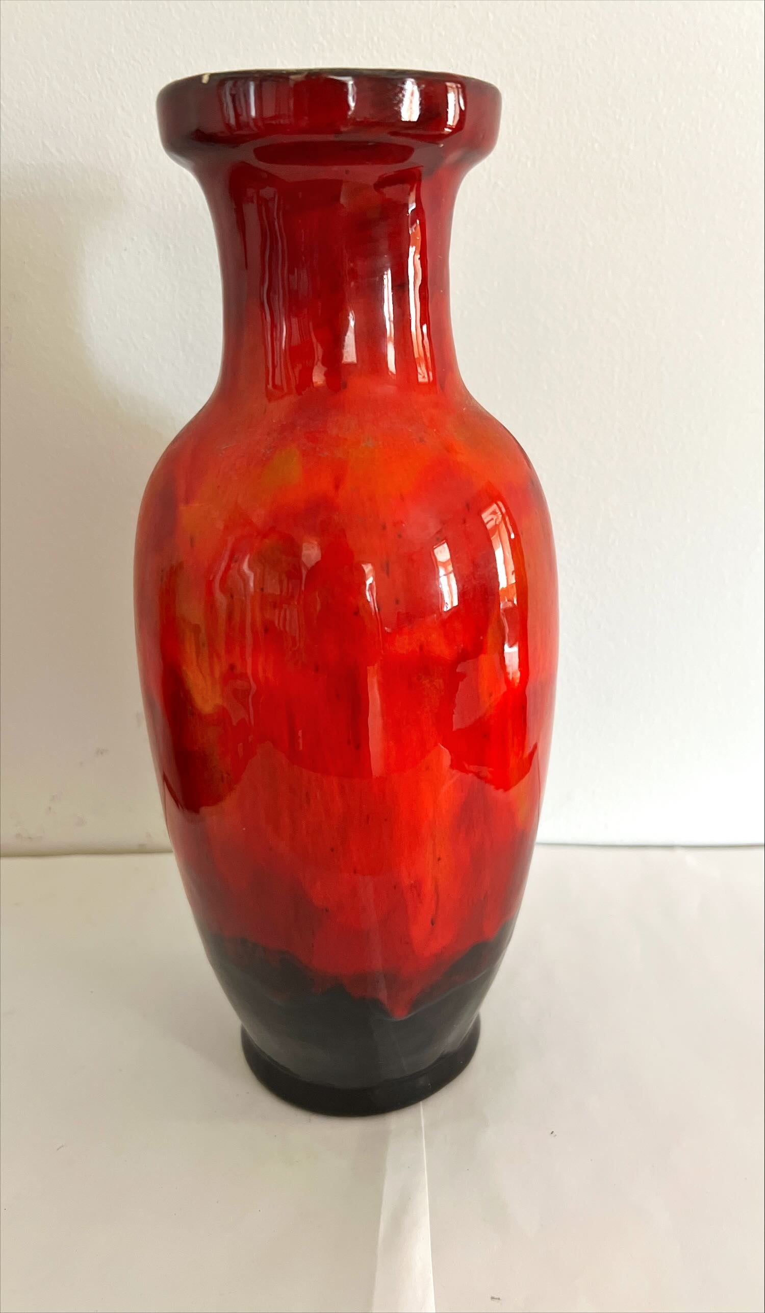 Home, Vase, Ceramic, Pretty Red and Orange Vase with Black Lower Portion, Front view