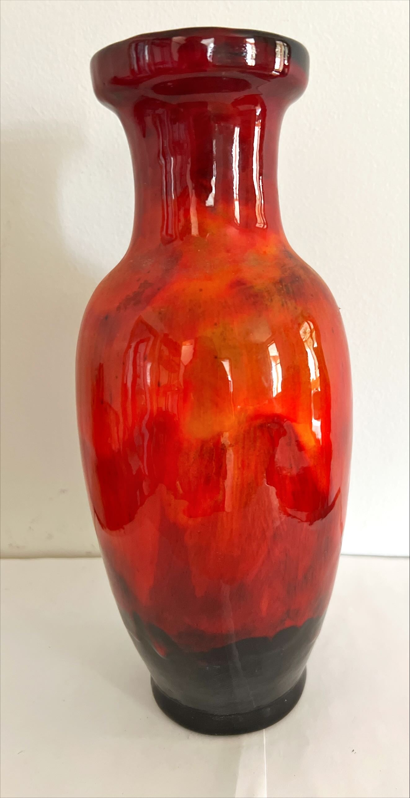 Home, Vase, Ceramic, Pretty Red and Orange Vase with Black Lower Portion, Front view