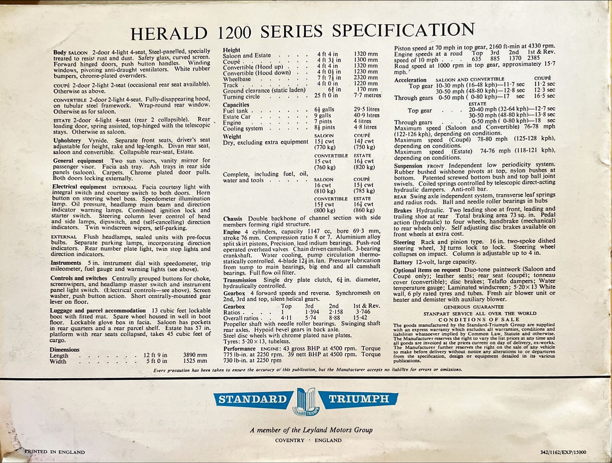 Booklet, Auto, Transport, Standard Triumph, Triumph Herald 1200, Back view
