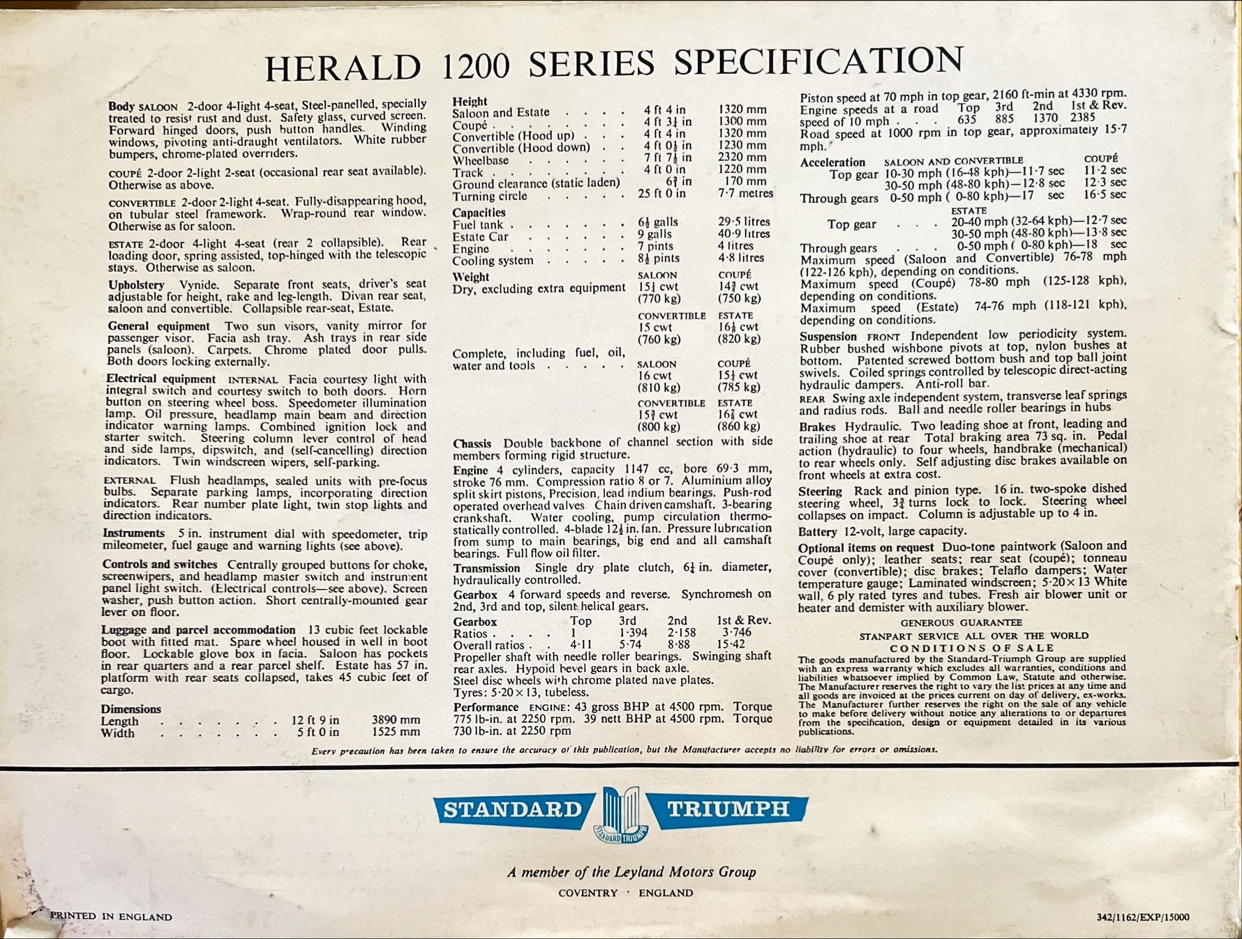 Booklet, Auto, Transport, Standard Triumph, Triumph Herald 1200, Back view