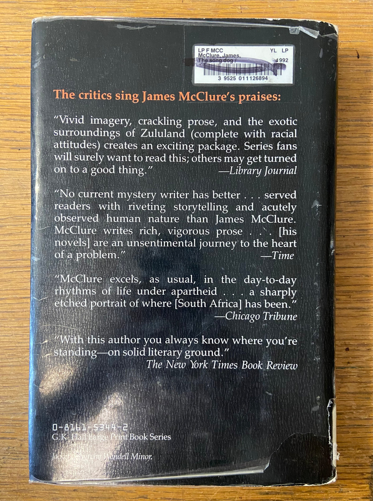 Book, Fiction, James McGuire, A Kramer and Zondi Mystery: The Song Dog, Back view