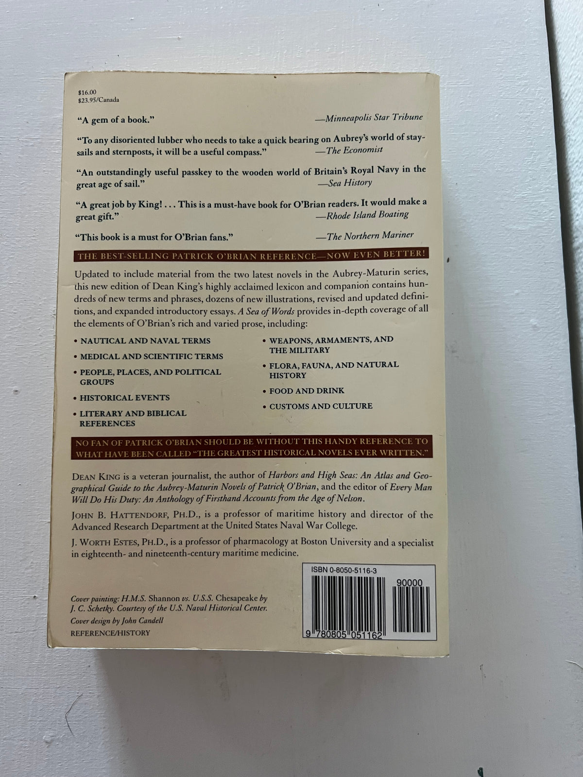 Book, Nautical, Dean King et al., A Sea of Words: A Lexicon and Companion fir Patrick O’Brian’s Seafaring Tales, 2nd edition, Back view