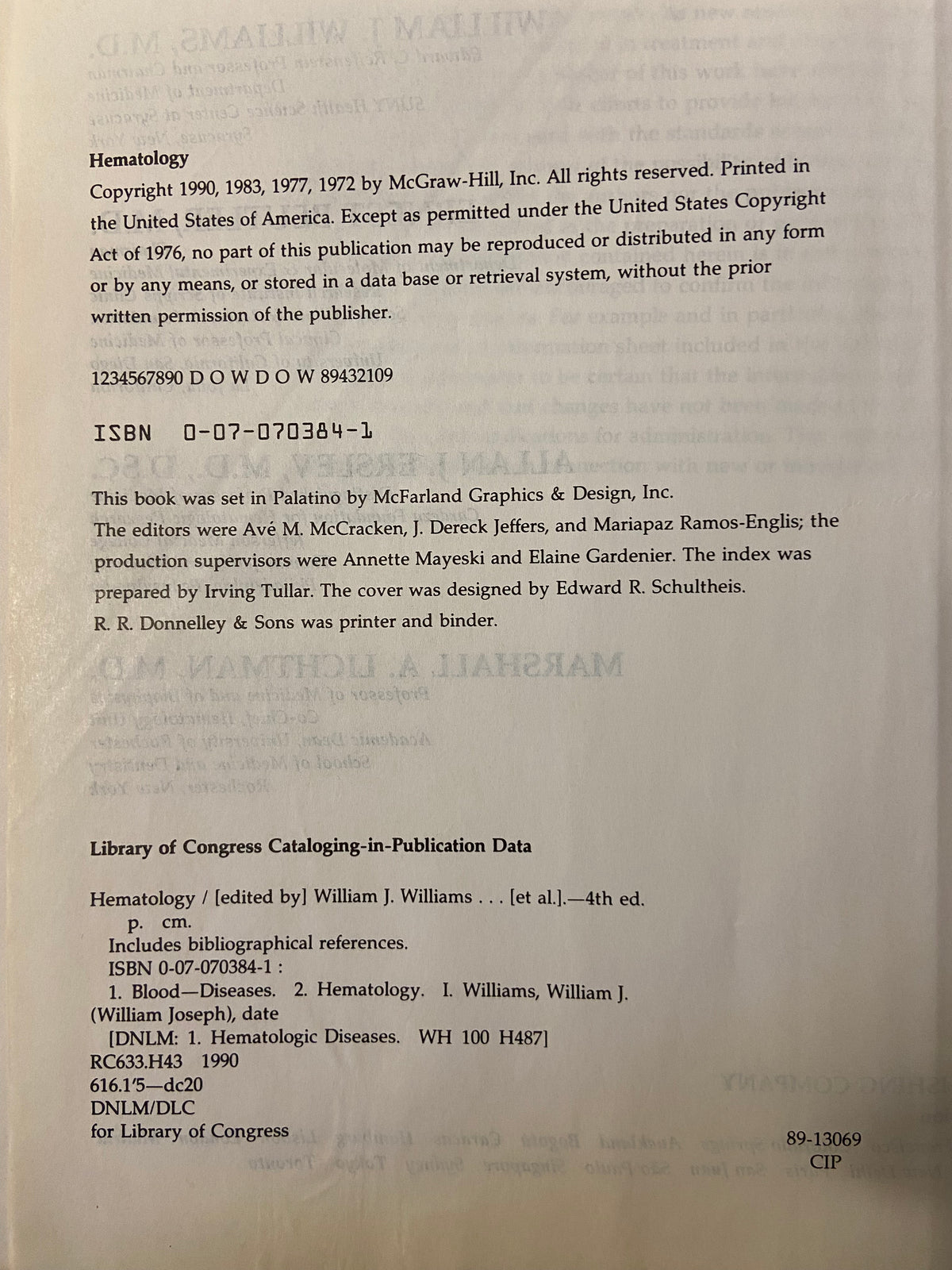 Book, Health, Education, William J. Williams et al., Hematology, Fourth Edition, Inside view