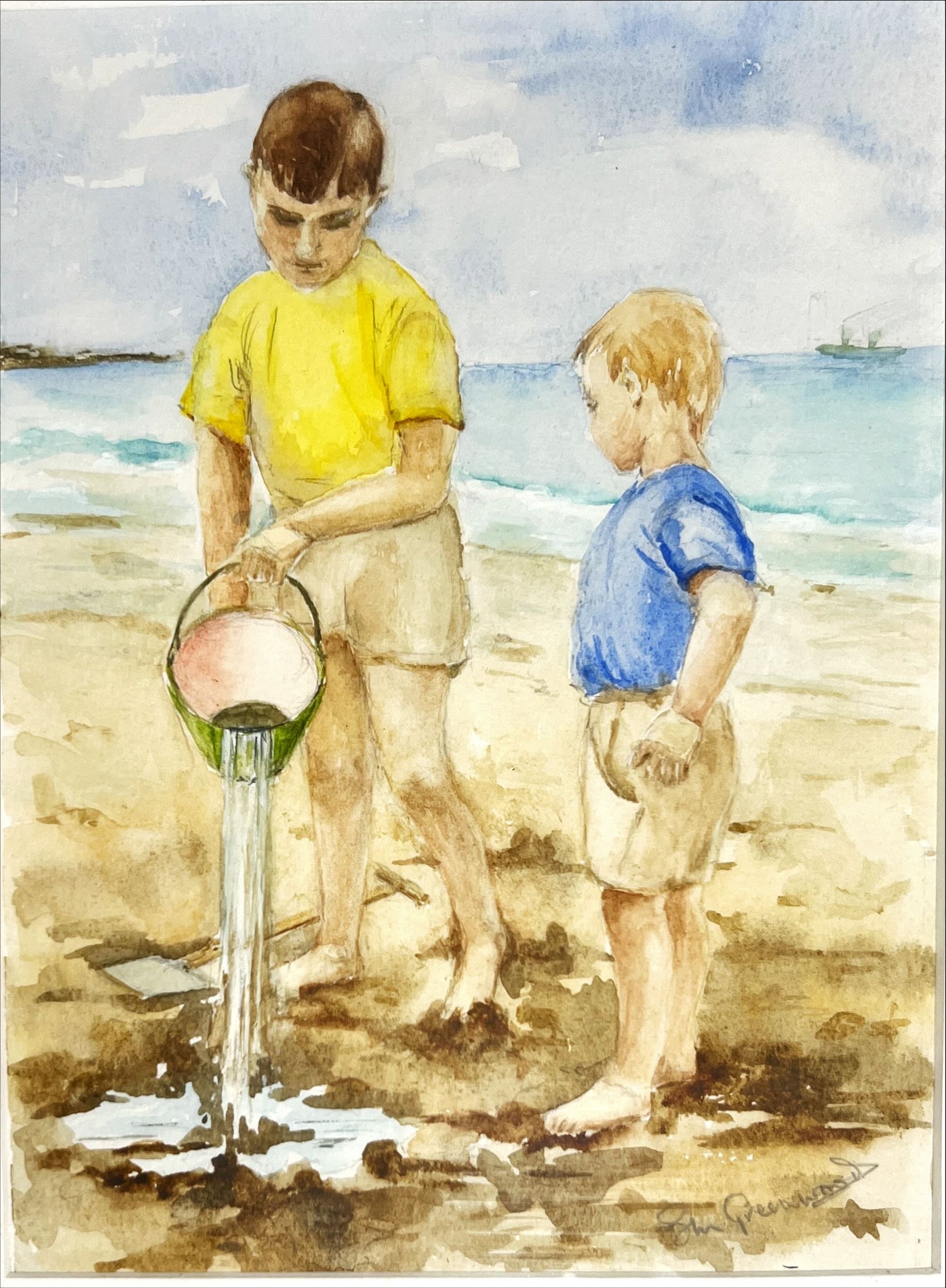 Mixed Media painting, Figures S.H. Greenwood, Art view