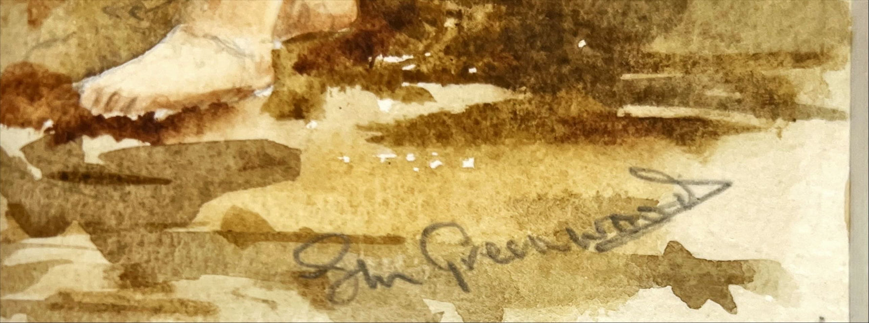 Mixed Media painting, Figures S.H. Greenwood, Signature view