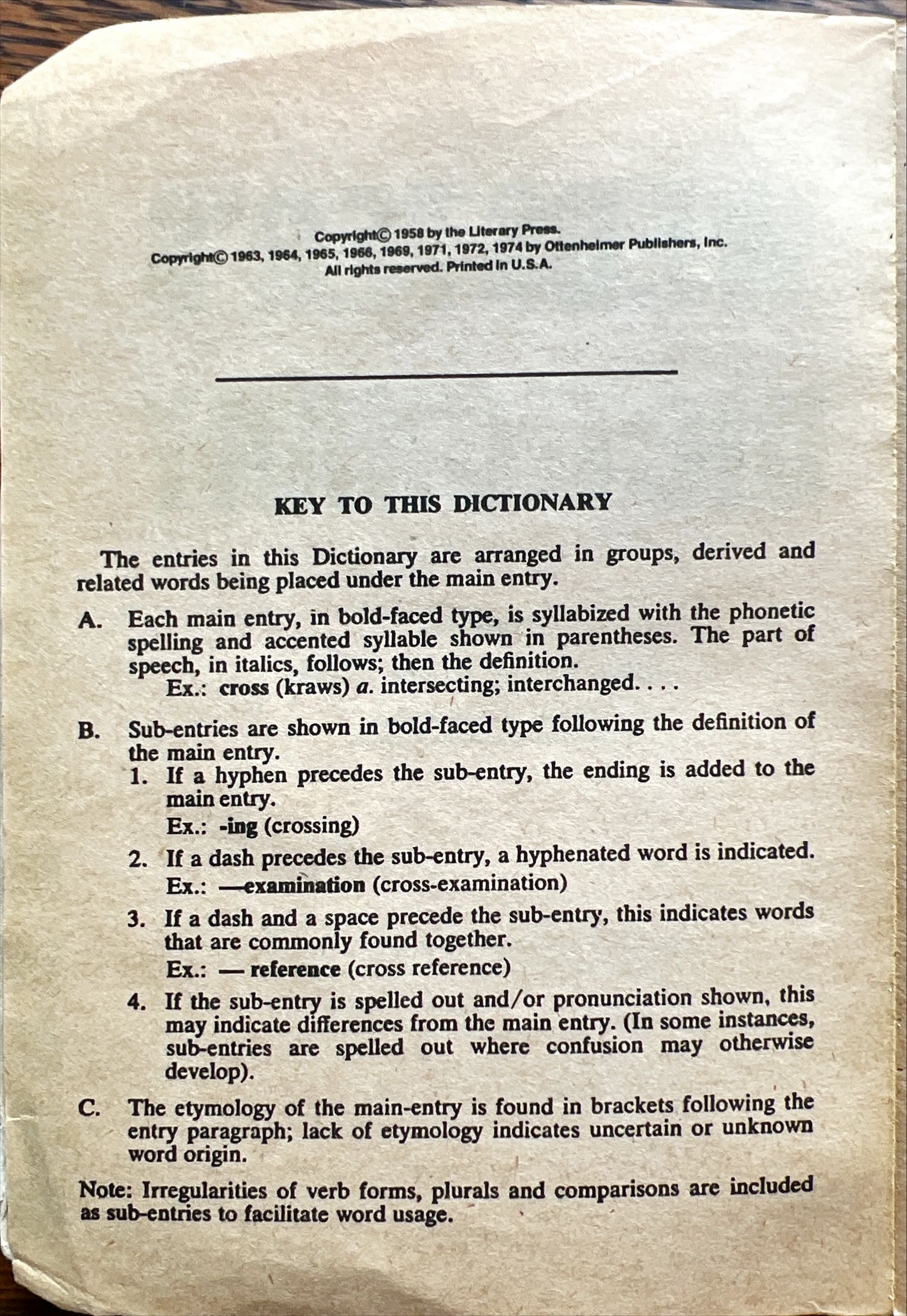 Book, Dictionary, Education, Ed. John Gage Allee, Webster’s Dictionary (Over 5000 Entries), Inside view