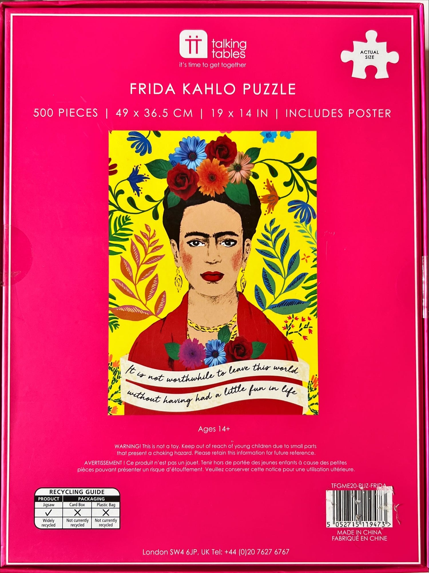 Game, Puzzle, Board game, Frida Kalho Puzzle 500 pcs. Includes Poster. New-Sealed, Front view