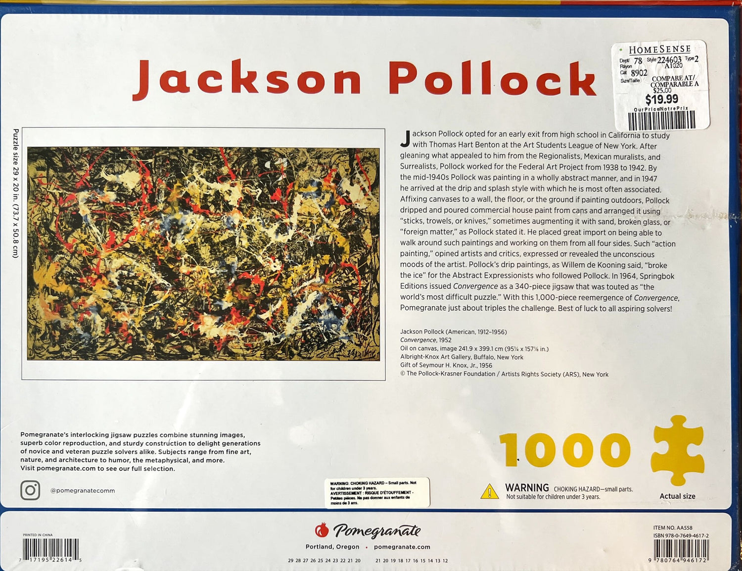 Game, Puzzle, Board game, Jackson Pollock 1000 pc puzzle. “Convergence” 1952  New, Front view