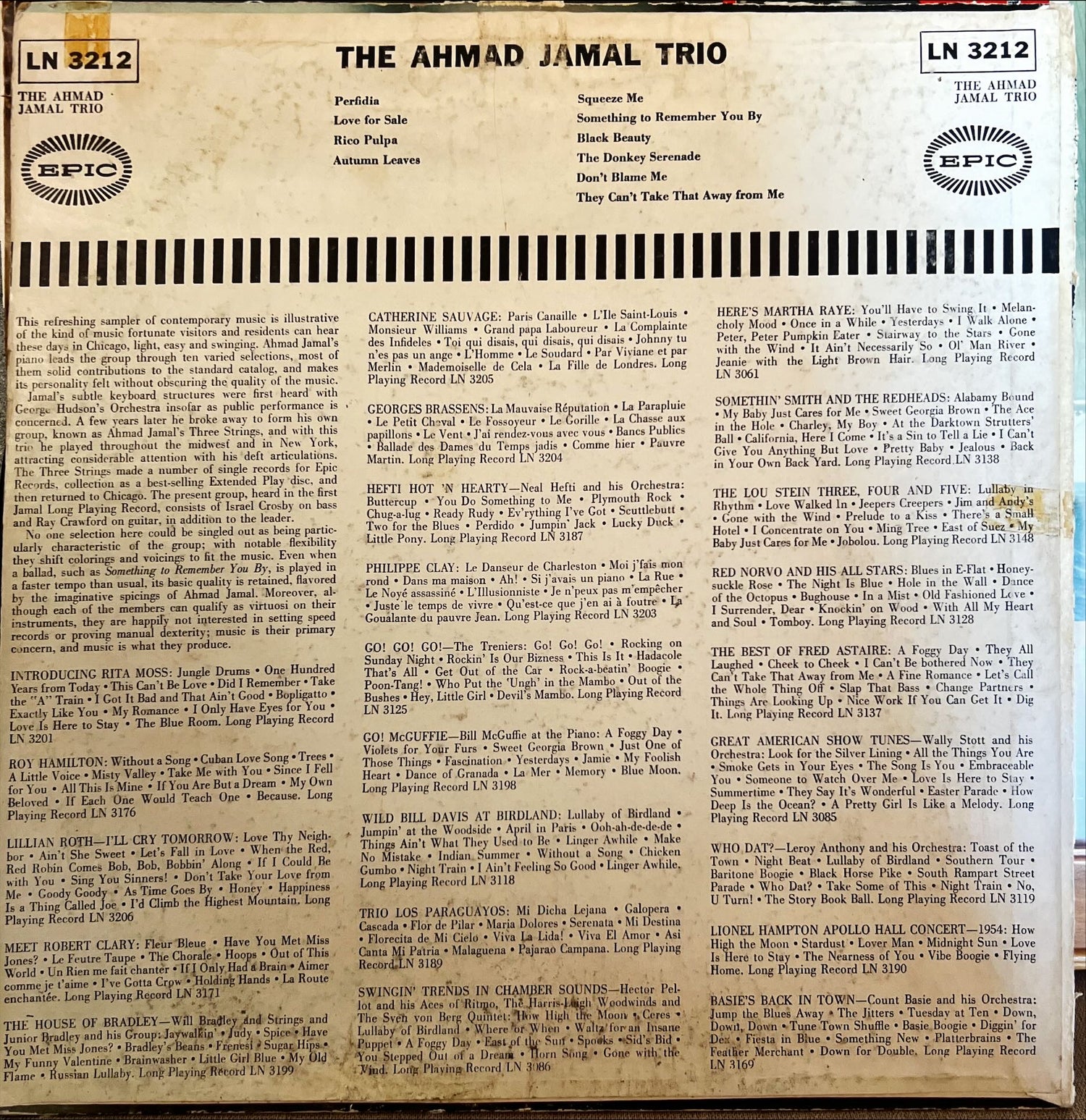 Vinyl record, Jazz The Ahmed Jamal Trio, Back view
