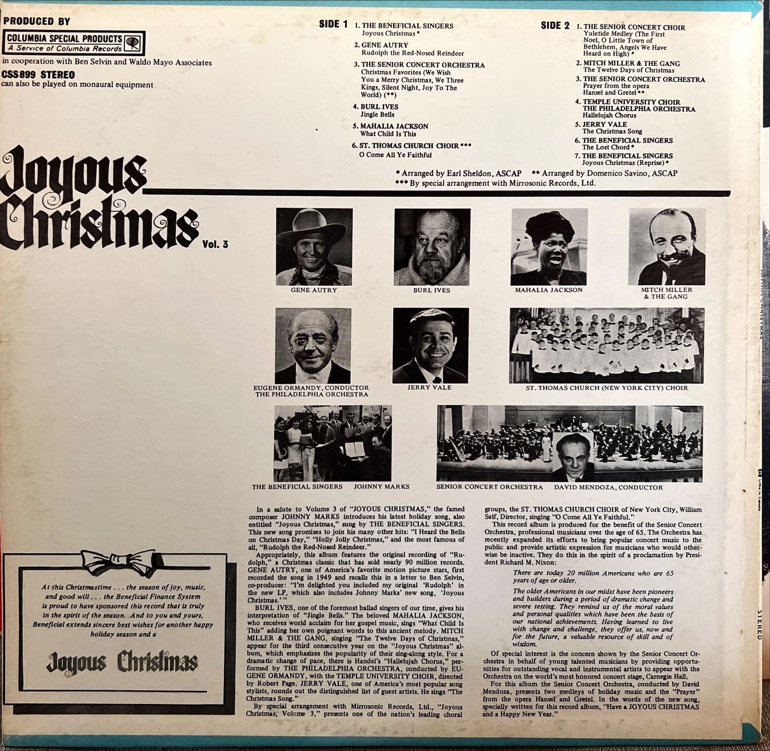 Vinyl record, Christmas Various Artists, Back view