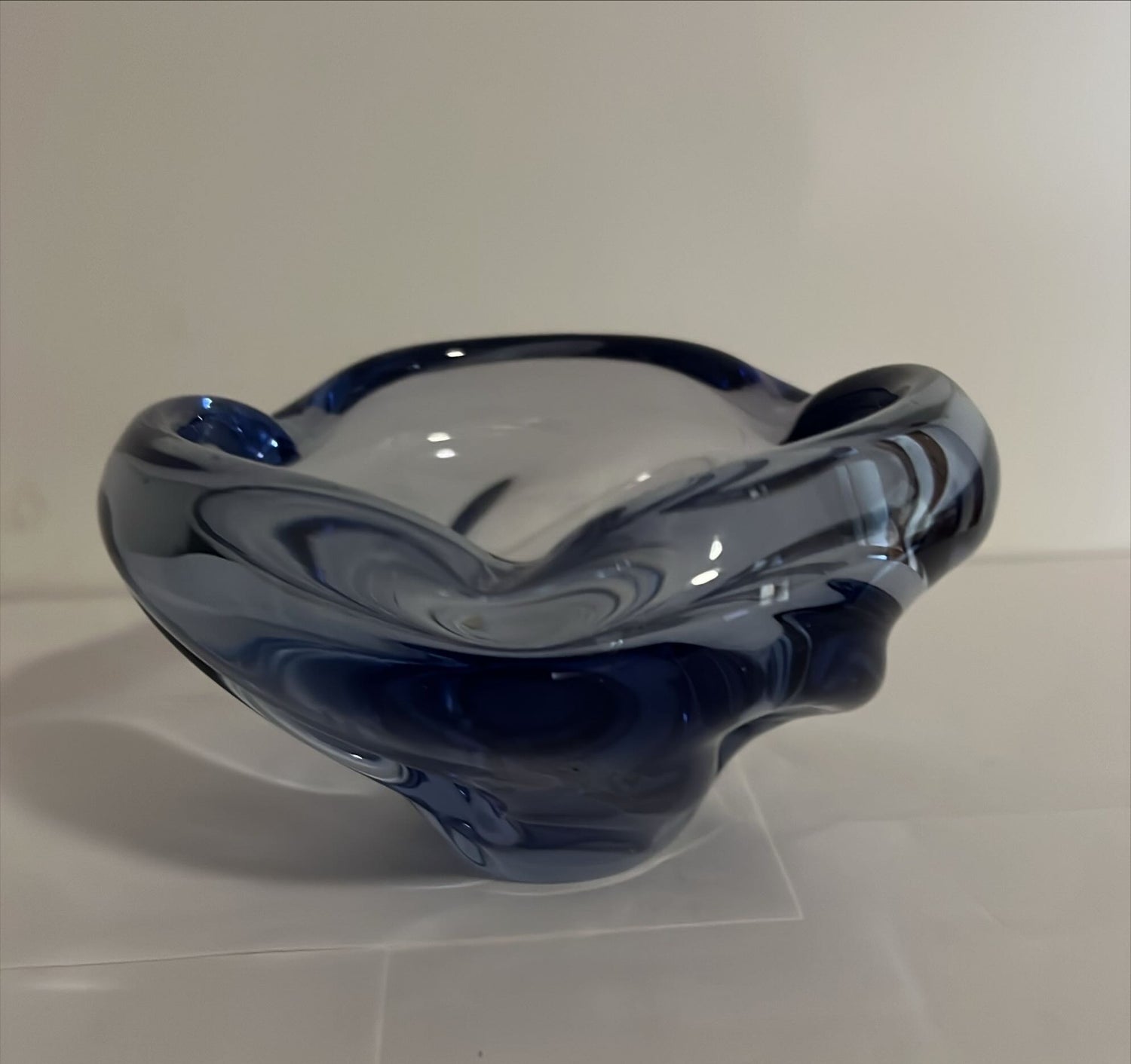 Home, Glassware, Lovely Blue Art Glass Ashtray/Dish, Front view