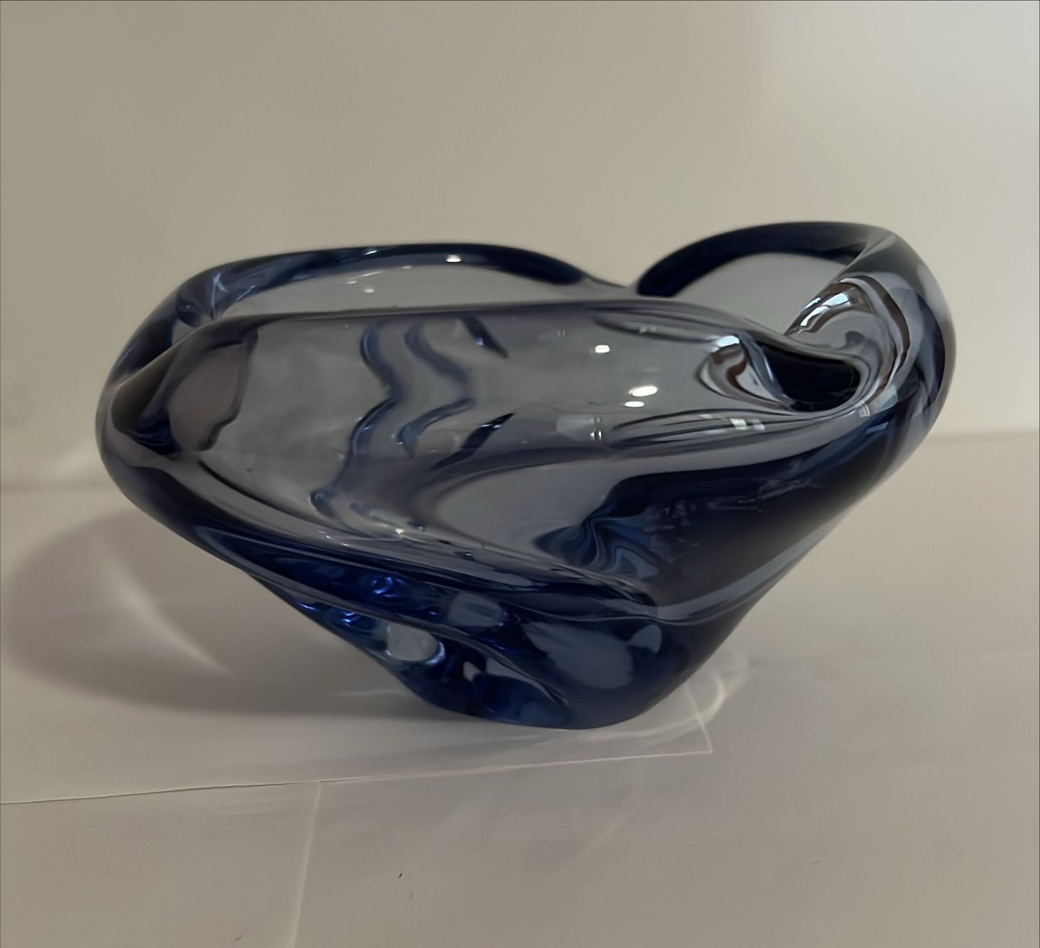 Home, Glassware, Lovely Blue Art Glass Ashtray/Dish, Front view