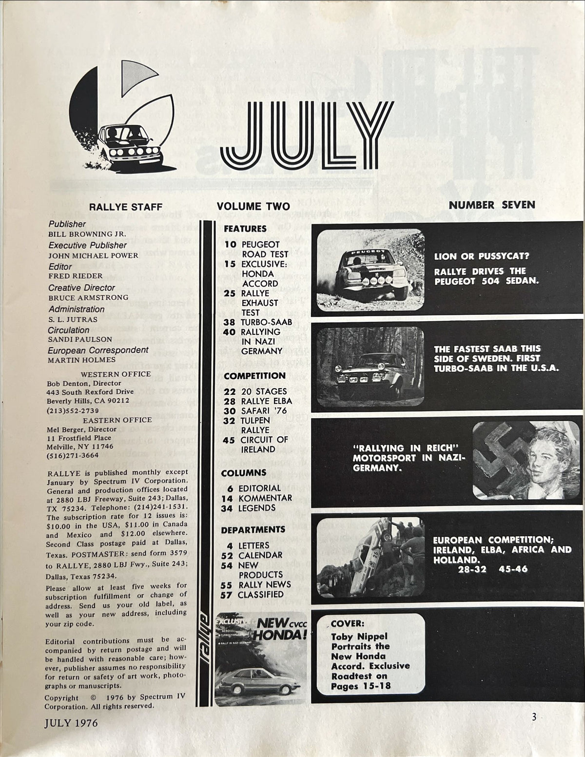 Magazine, Auto, Transport, , Rallye Magazine, Vol. 2 No. 7, July 1976, Inside view