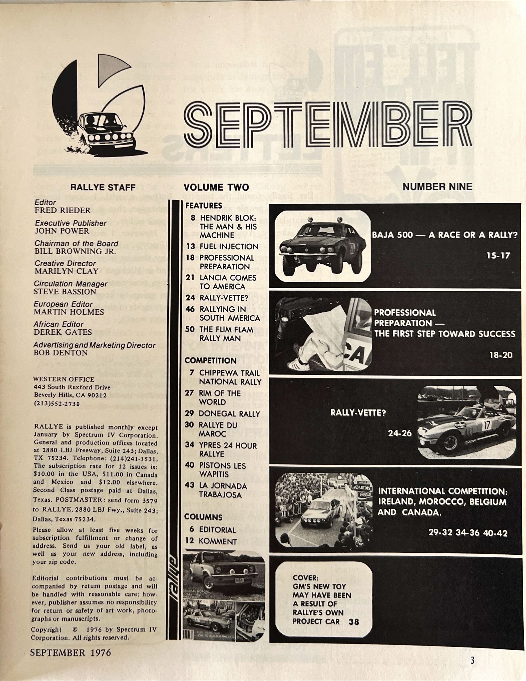 Magazine, Auto, Transport, , Rallye Magazine, Vol. 2 No. 9, Sept. 1976, Inside view