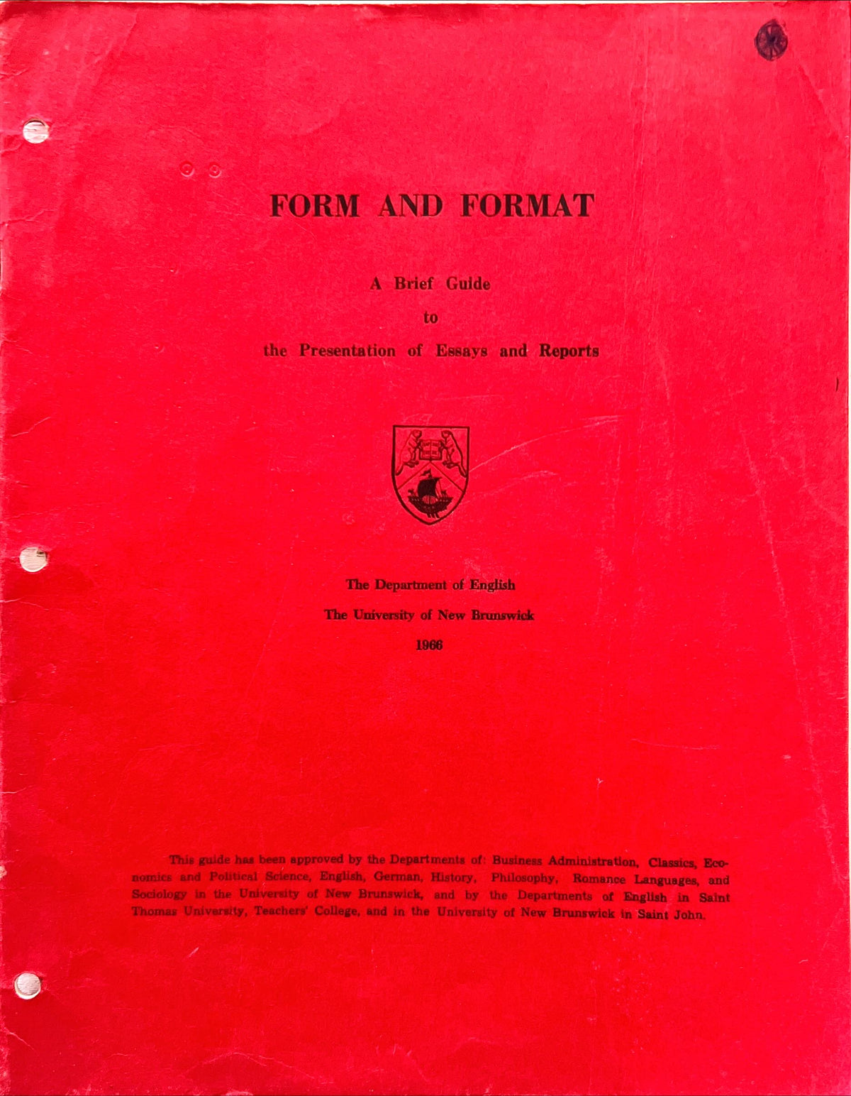 Document, Education, , Form and Format: A brief Guide to the Presentation of Essays and Reports, Front view