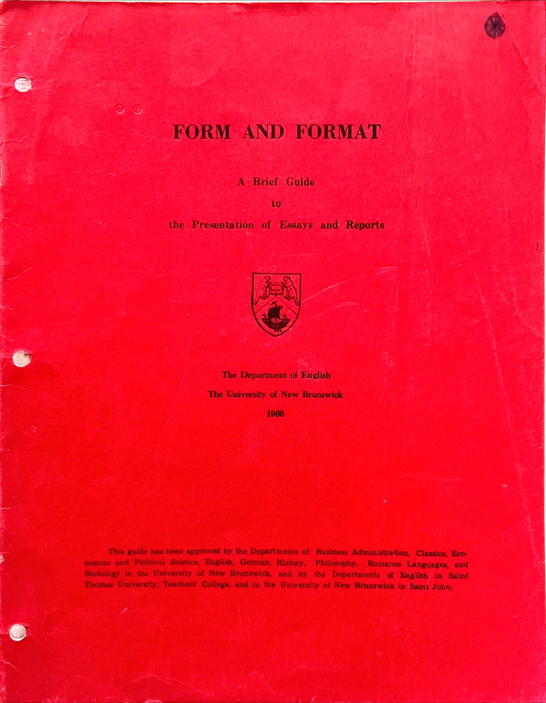 Document, Education, , Form and Format: A brief Guide to the Presentation of Essays and Reports, Front view