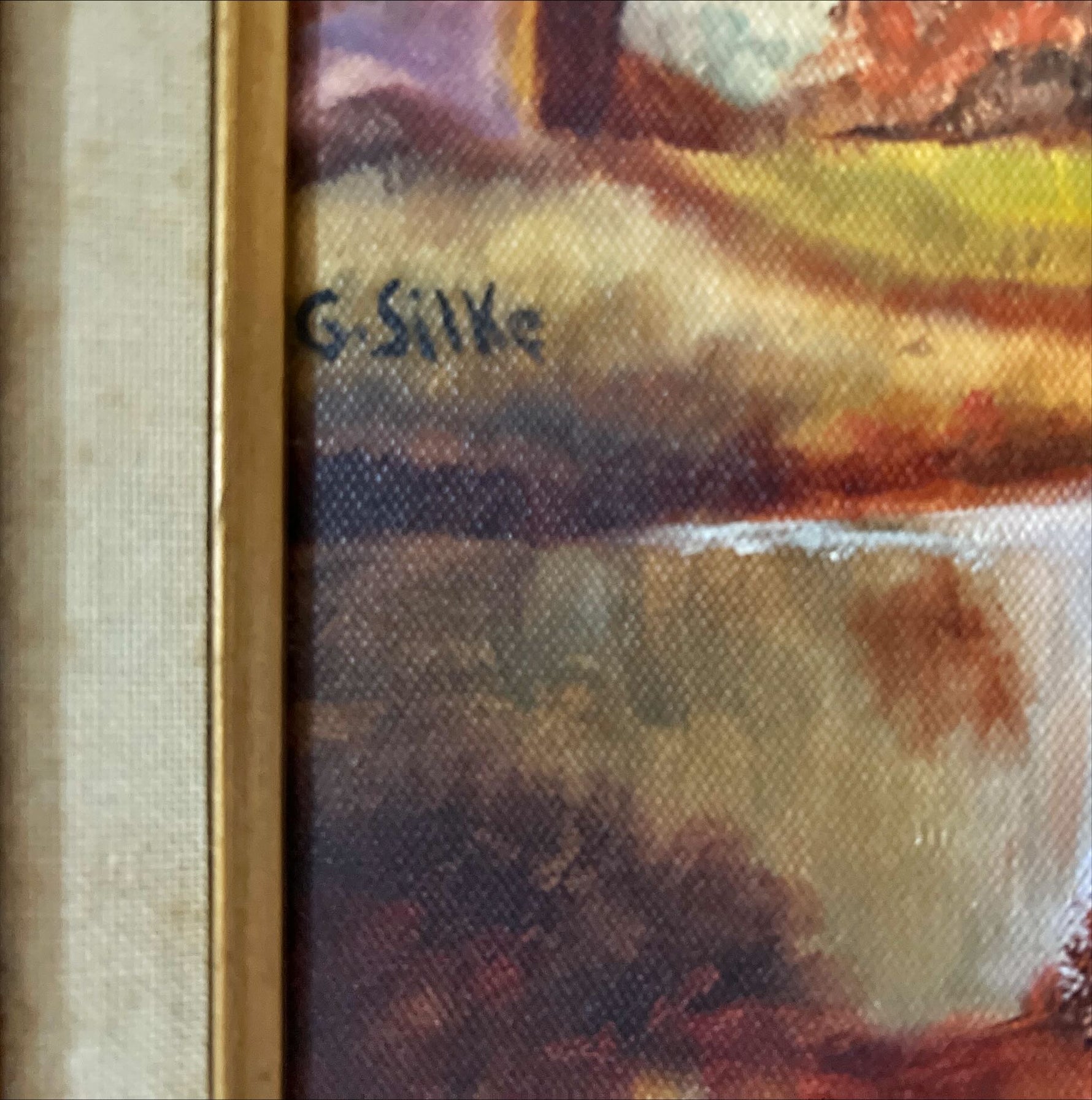 Mixed Media painting, Landscape G. Silke, Signature view