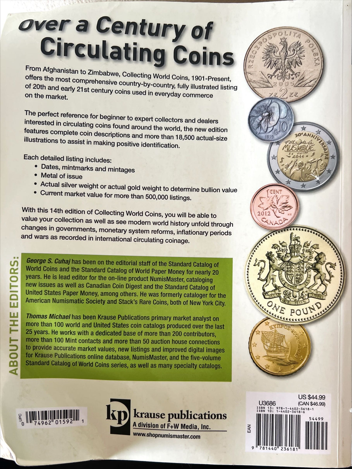 Book, Collectibles, Ed. George S. Cuhaj., Collecting World Coins: Circulating Issues, 1901-Present, 14th edition. Ed. George S. Cuhaj. USA: Krause, 2013. ISBN: 1532-8104 USED-GOOD, Back view