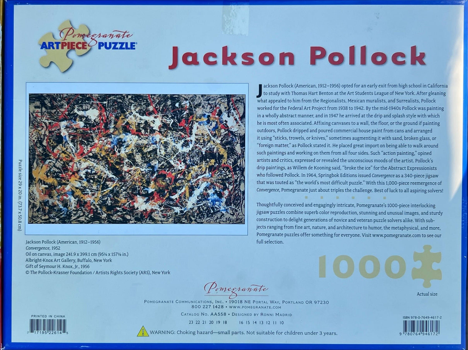Game, Puzzle, Board game, Jackson Pollock 1000 pc puzzle. “Convergence” 1952  New, Pomegranate, Front view