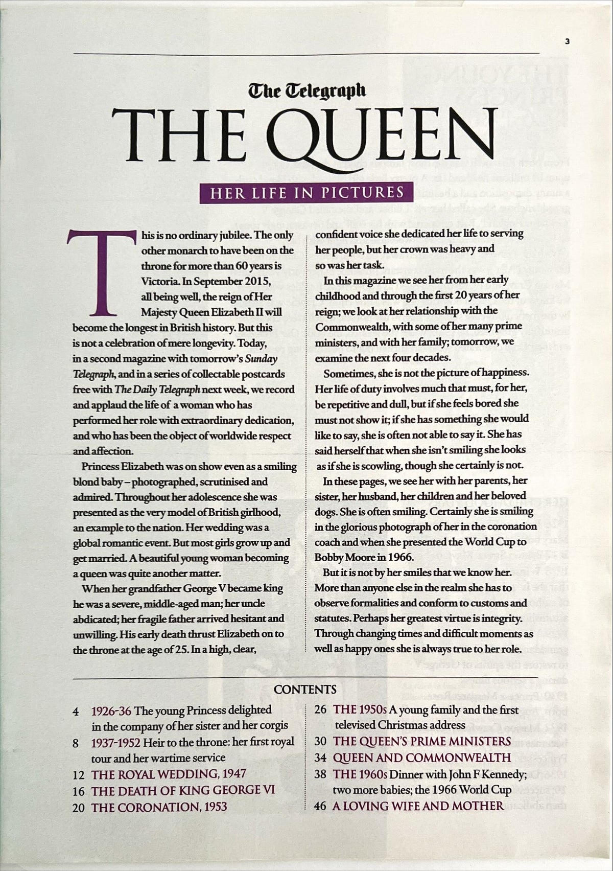 Magazine, Royals, , The Telegraph. The Queen: Her Life in Pictures. A Diamond Jubilee Souvenir, 1926-1969., Inside view