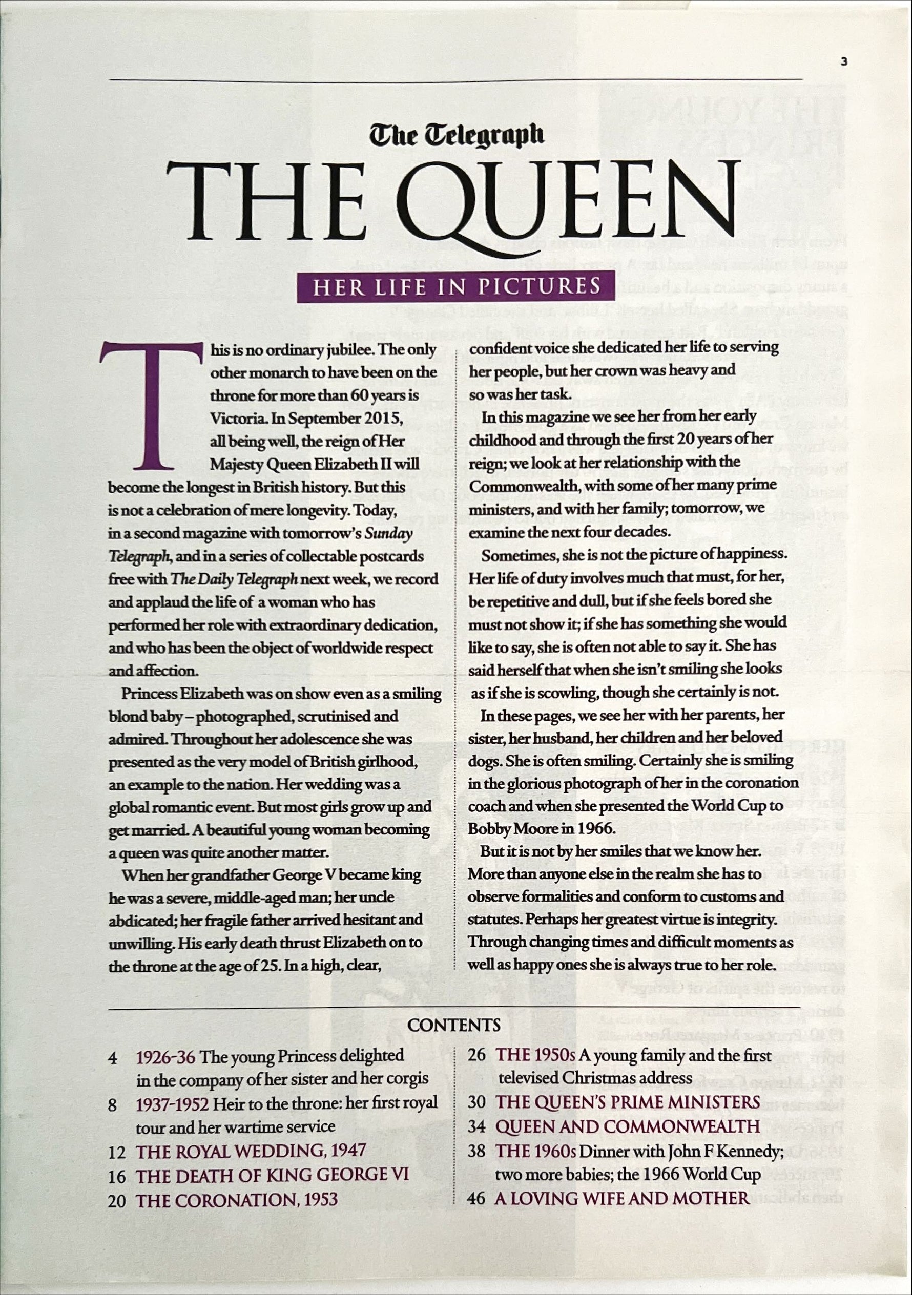 Magazine, Royals, , The Telegraph. The Queen: Her Life in Pictures. A Diamond Jubilee Souvenir, 1926-1969., Inside view
