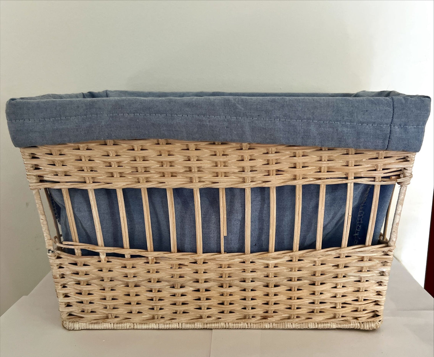 Home, Basket, Storage, Wicker Basket with Blue Liner, Front view