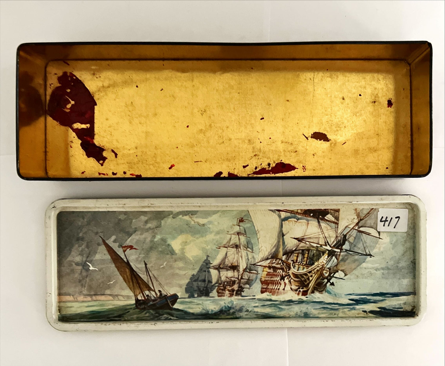 Home, Box, Storage, Vintage Ship Tin, Top view