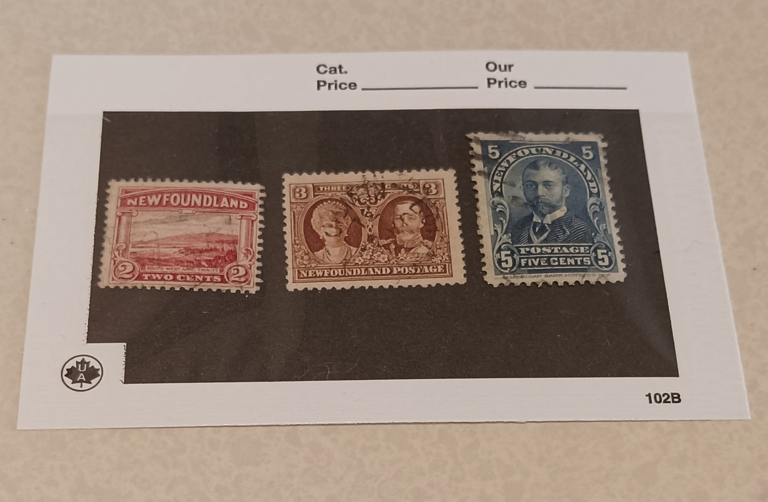 Stamp, 3 Newfoundland stamps, Front view