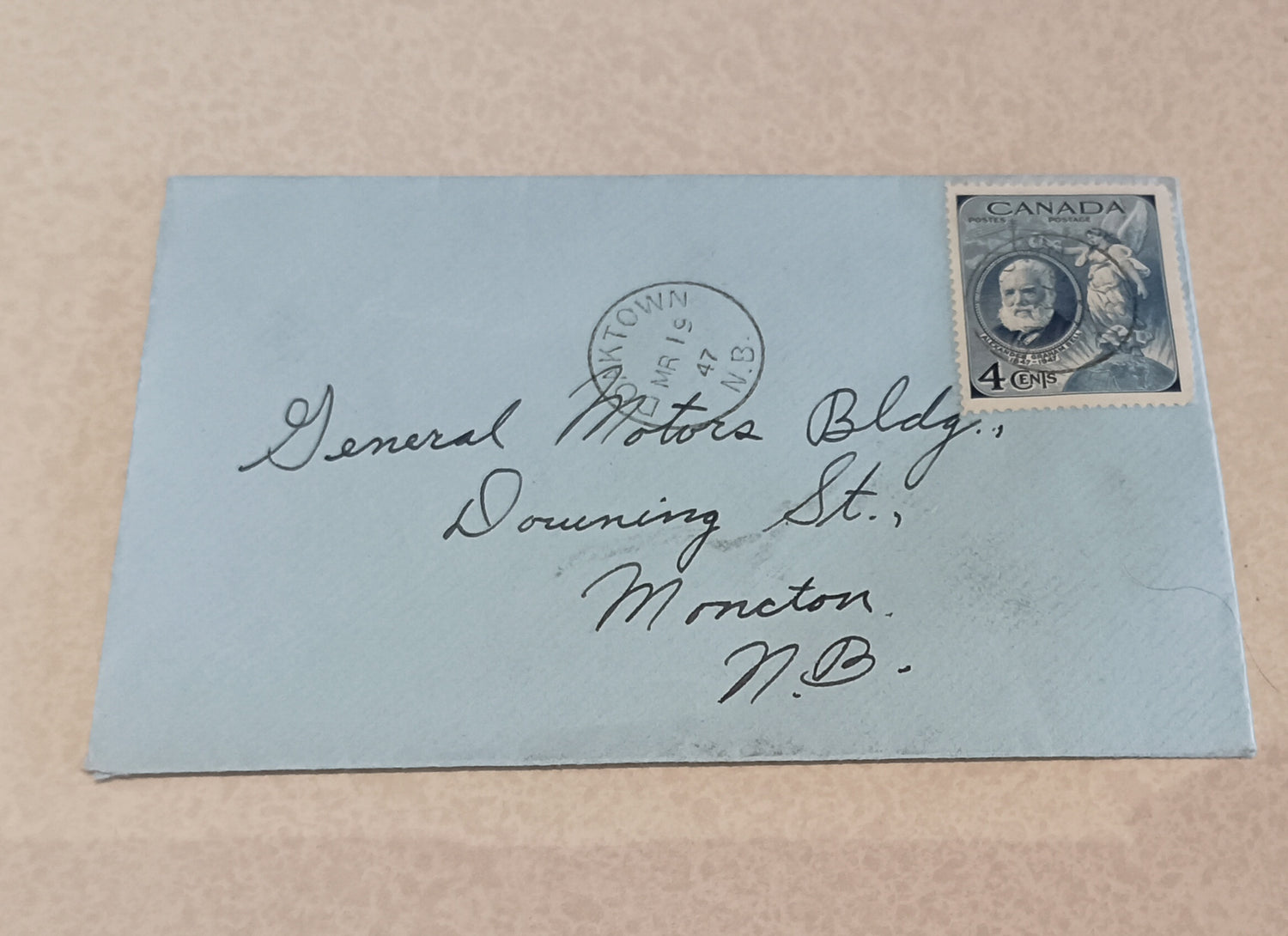 Post Card, Card, Doaktown NB Cover to General Motors Building in Moncton, Front view
