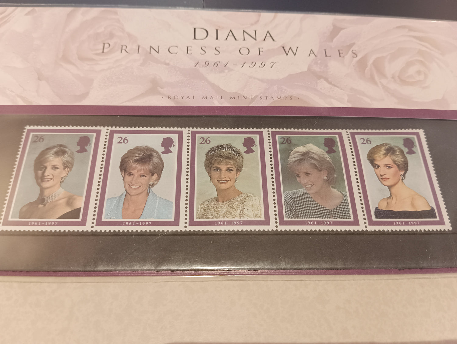Stamp, Diana Princess of Wales Royal Mail stamp set folder, Front view