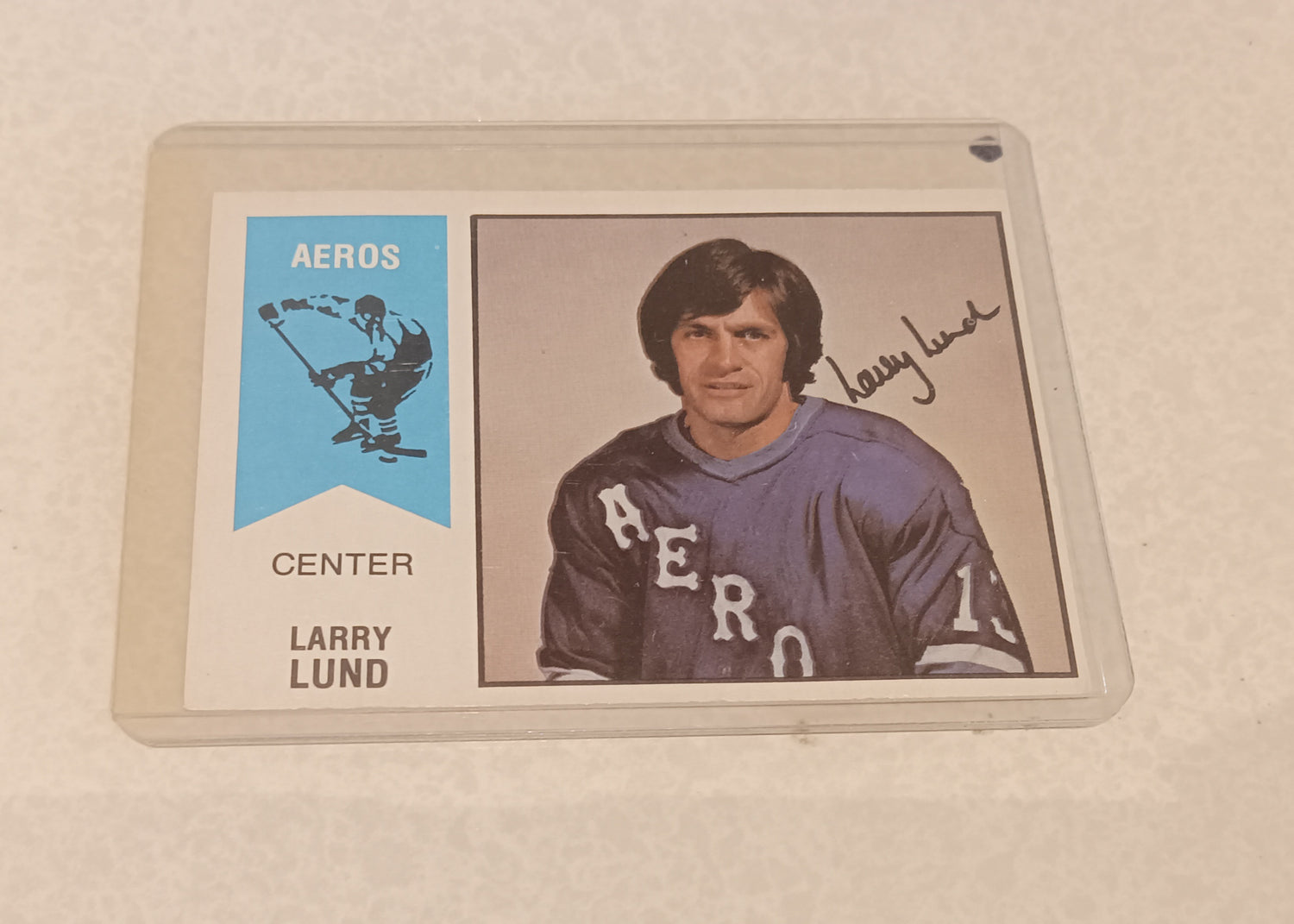 Card, WHA Larry Lund Hockey Card. VG with crease, O-Pee-Chee, Front view