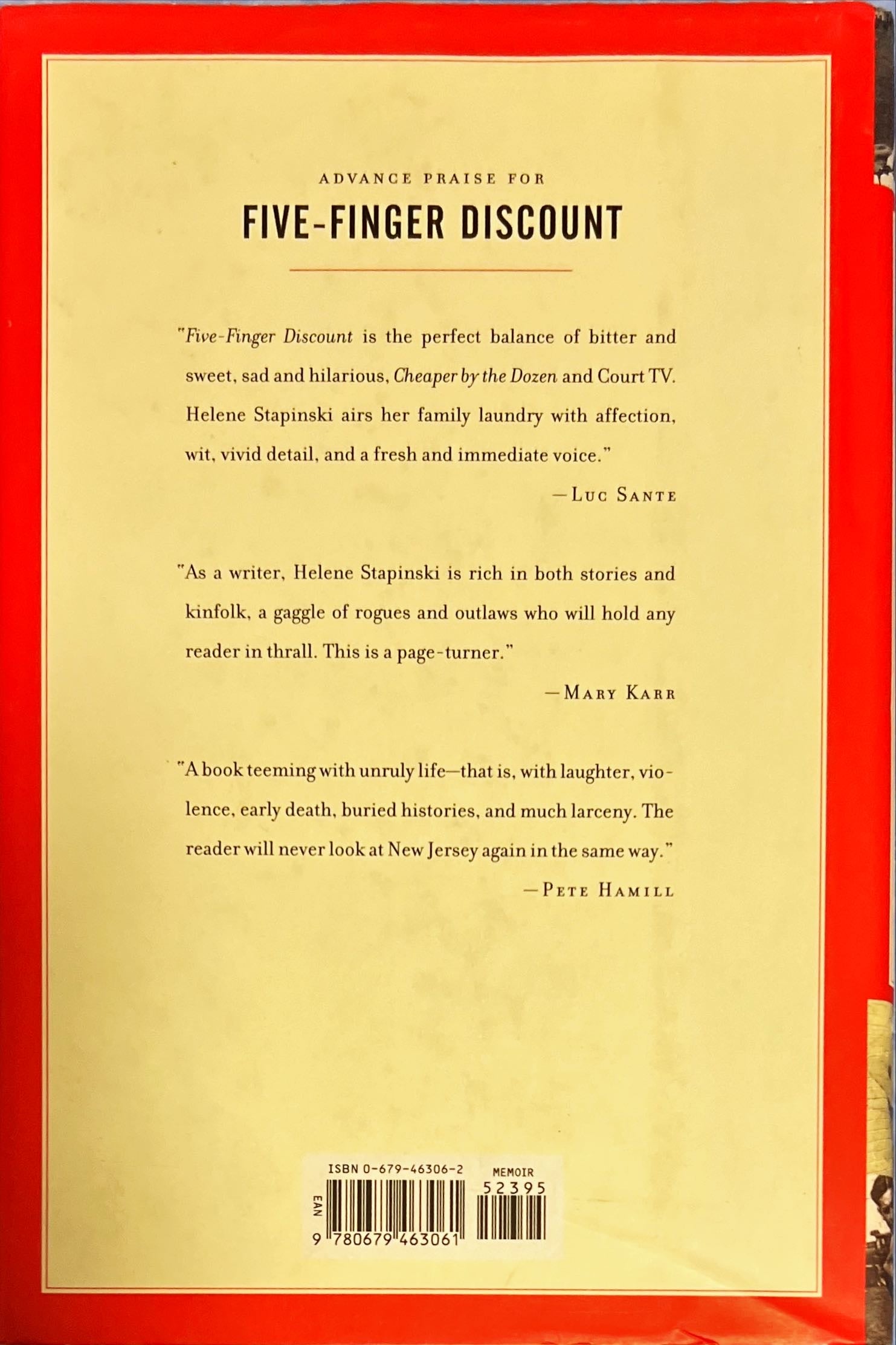 Book, History, Memoir, Biography, Literature, Helene Stapinski, Five-Finger Discount: A Crooked Family History, Back view