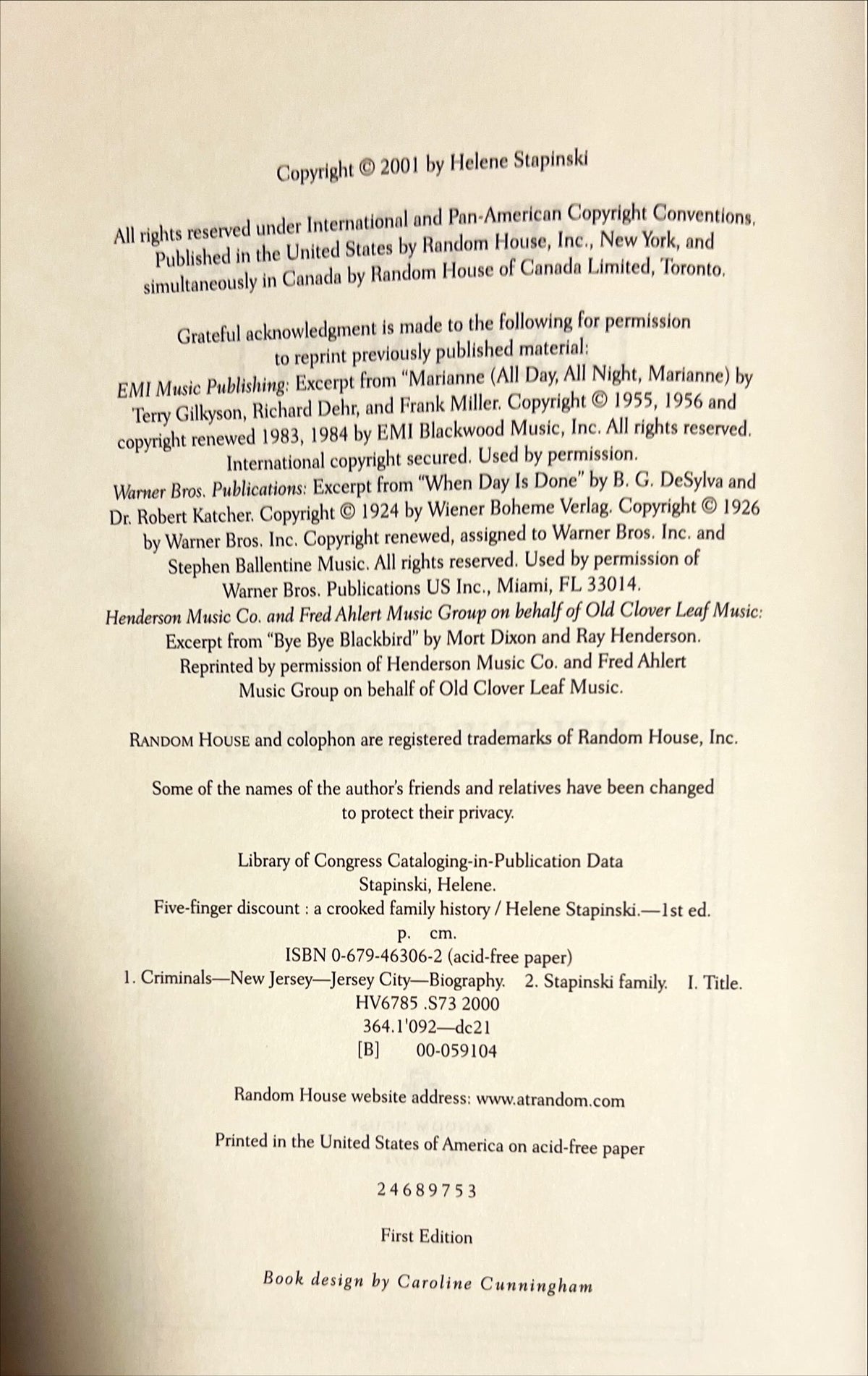 Book, History, Memoir, Biography, Literature, Helene Stapinski, Five-Finger Discount: A Crooked Family History, Inside view