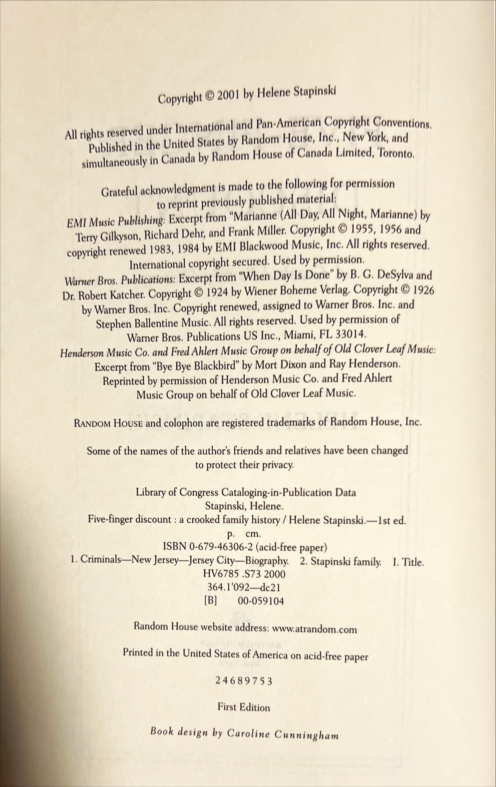 Book, History, Memoir, Biography, Literature, Helene Stapinski, Five-Finger Discount: A Crooked Family History, Inside view