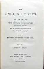 Book, Poetry, Literature, T.H. Ward, The English Poets: Selections with Critical Introductions, Vol III. Addison to Blake, Inside view
