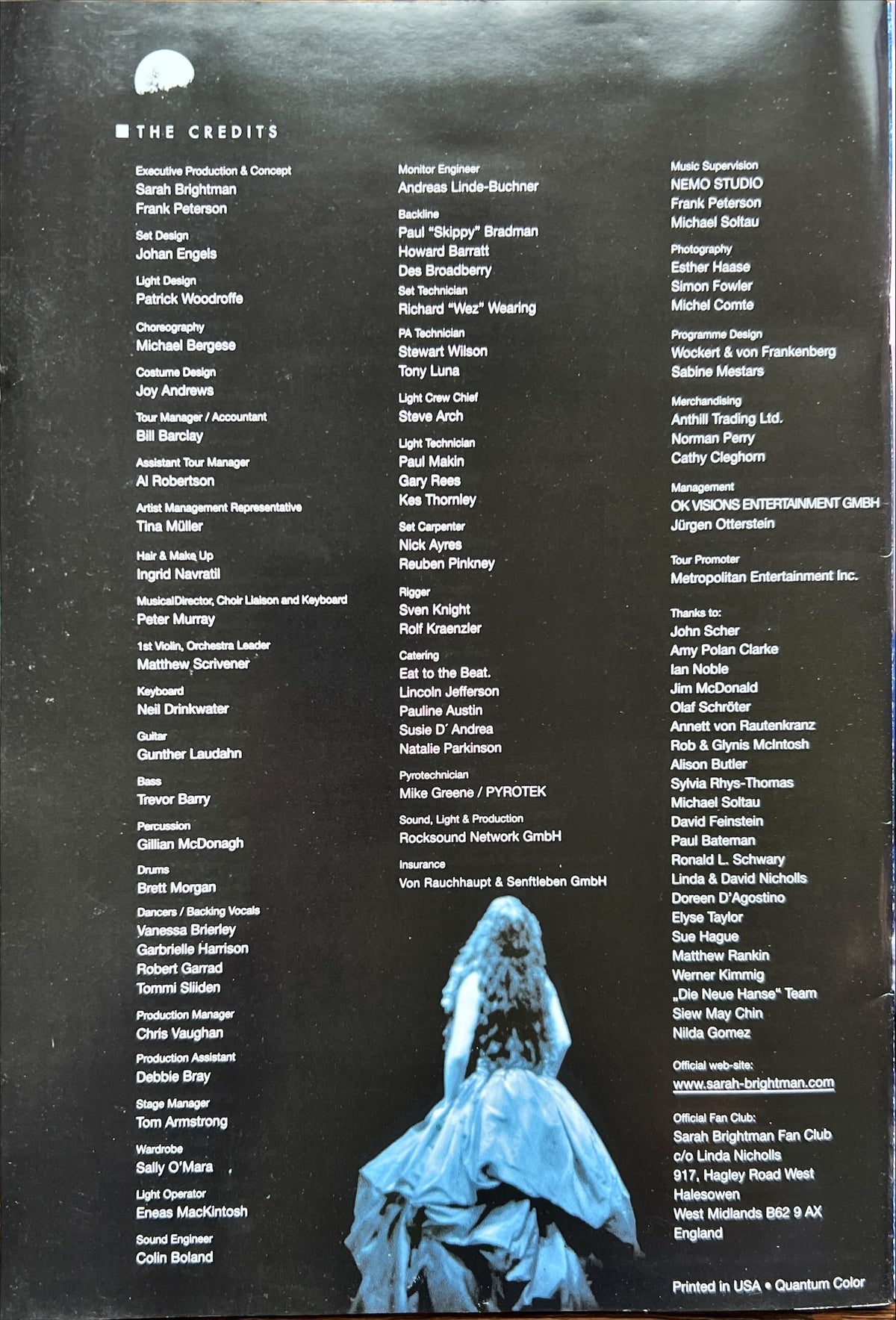 Program, Music, Sarah Brightman, Sarah Brightman La Luna Concerts 2001 Programme, Inside view