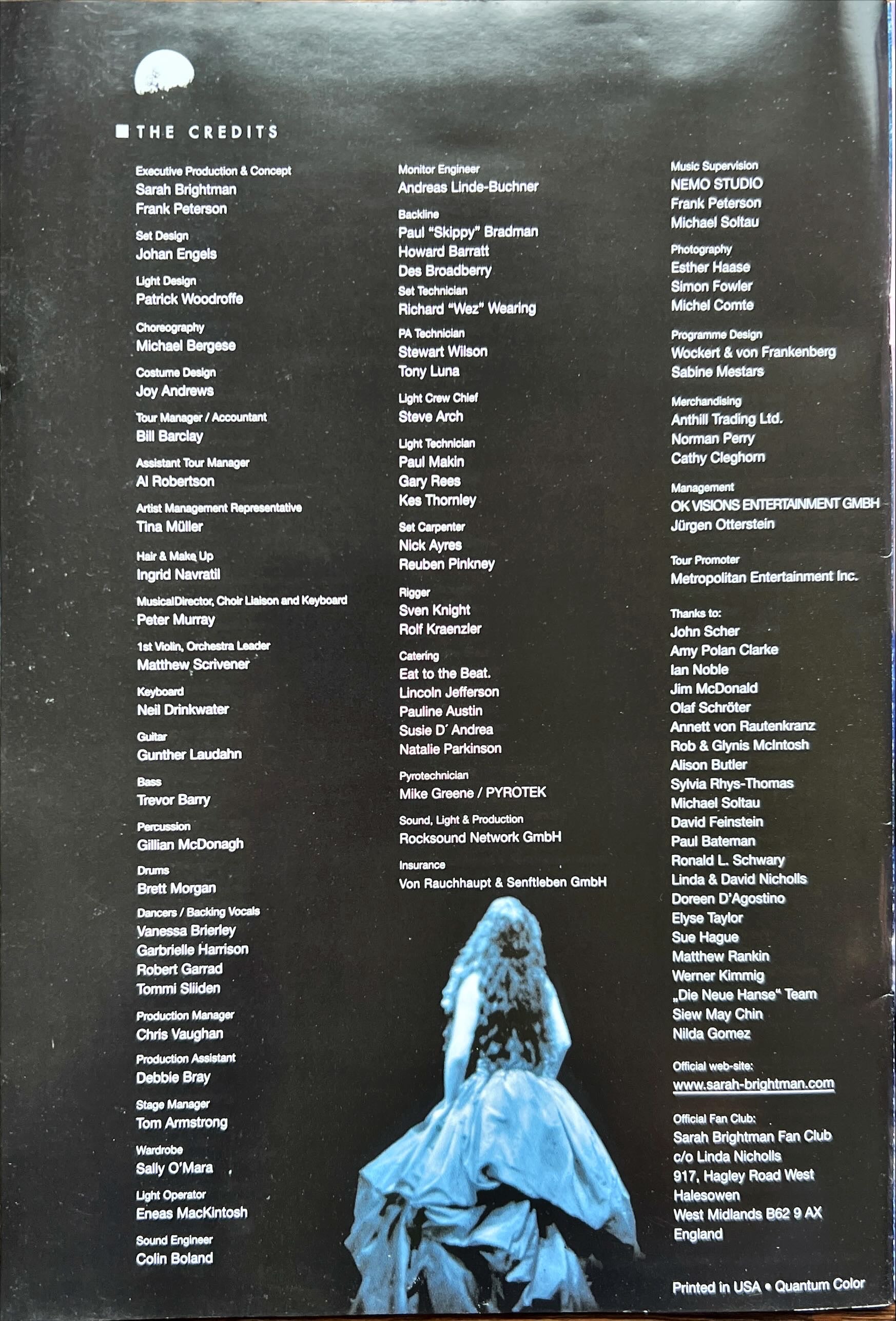 Program, Music, Sarah Brightman, Sarah Brightman La Luna Concerts 2001 Programme, Inside view
