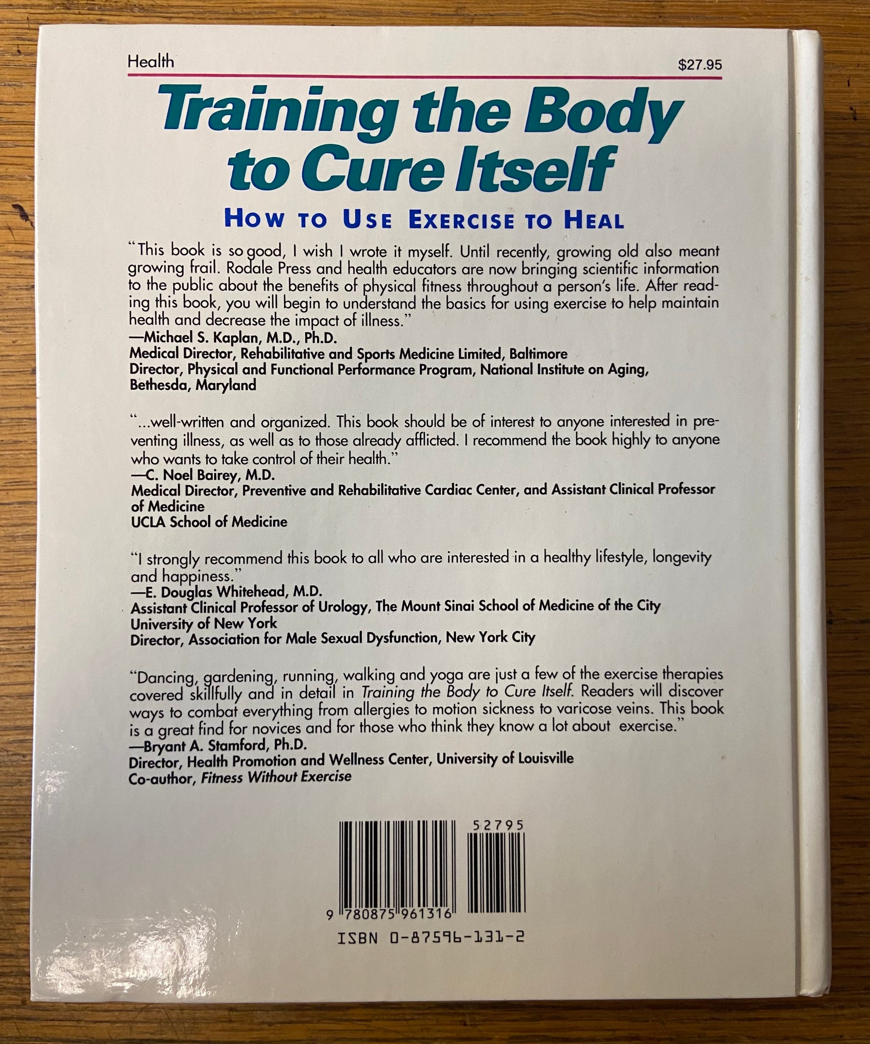 Book, Health, Education, Ed. Alice Feinstein, Training the Body to Cure Itself: How to Excercise to Heal, Back view