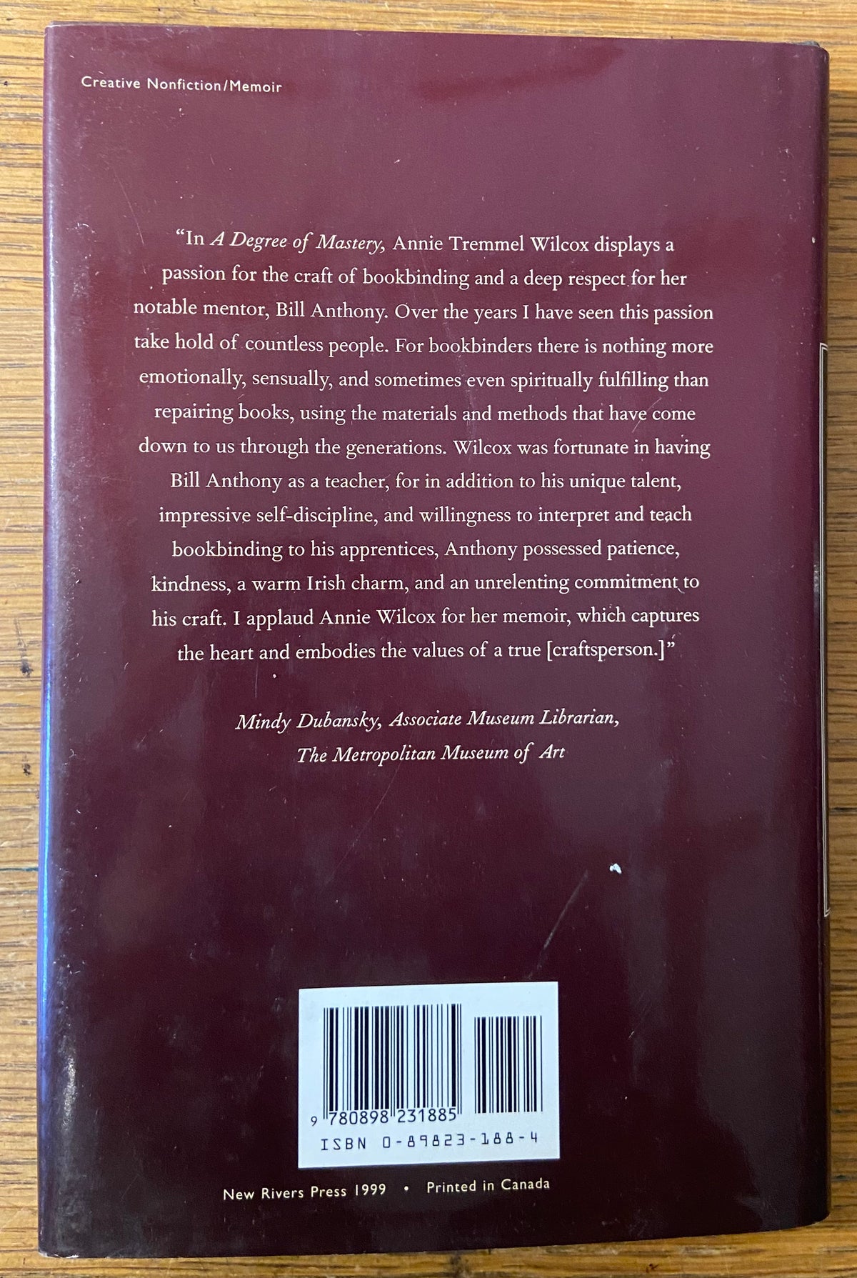 Book, Arts, Education, Annie Tremmel Wilcox, A Degree of Mastery: A Journey Through Book Arts Apprenticeship, Back view